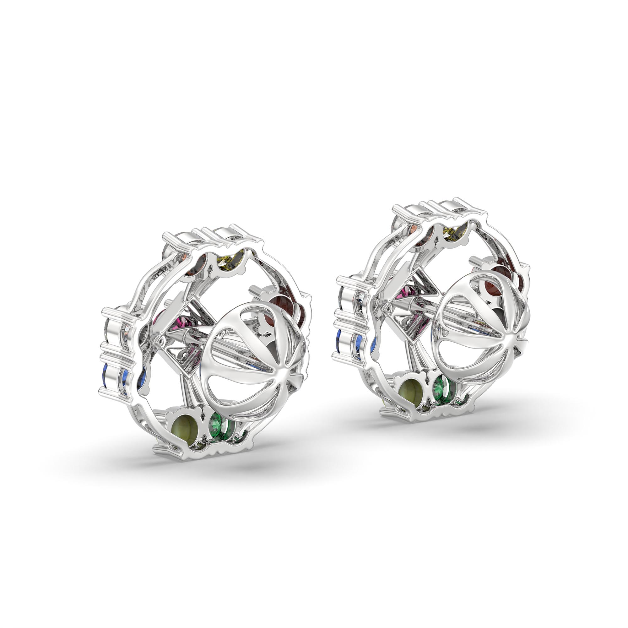 Navratna (Navaratna) Stud Earrings in 18K White Gold – 2.8 mm stones, 4 g (Design K1-1) thumbnail
