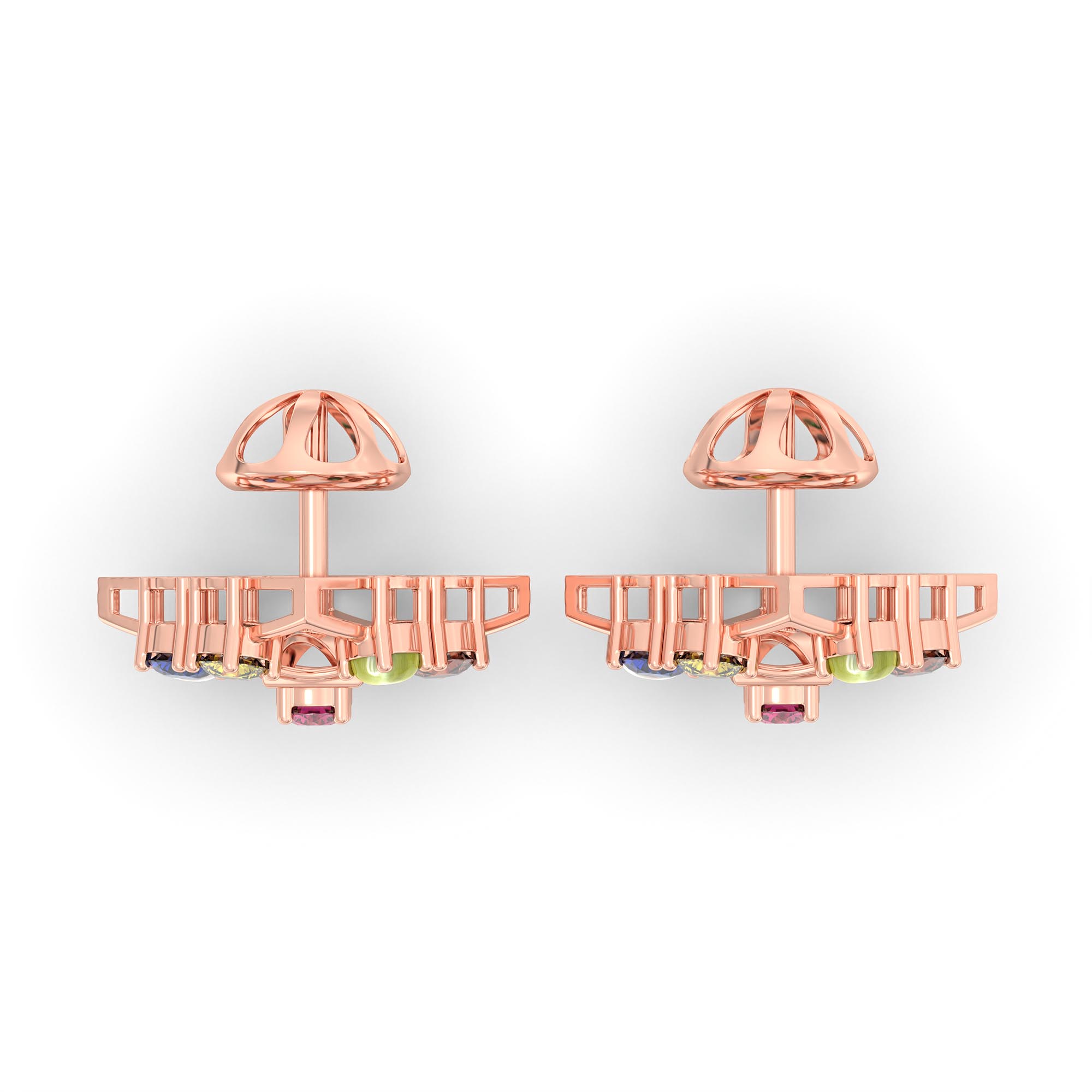 Navratna (Navaratna) Stud Earrings in 18K Rose Gold – 2.8 mm stones, 4 g (Design K1-2) thumbnail