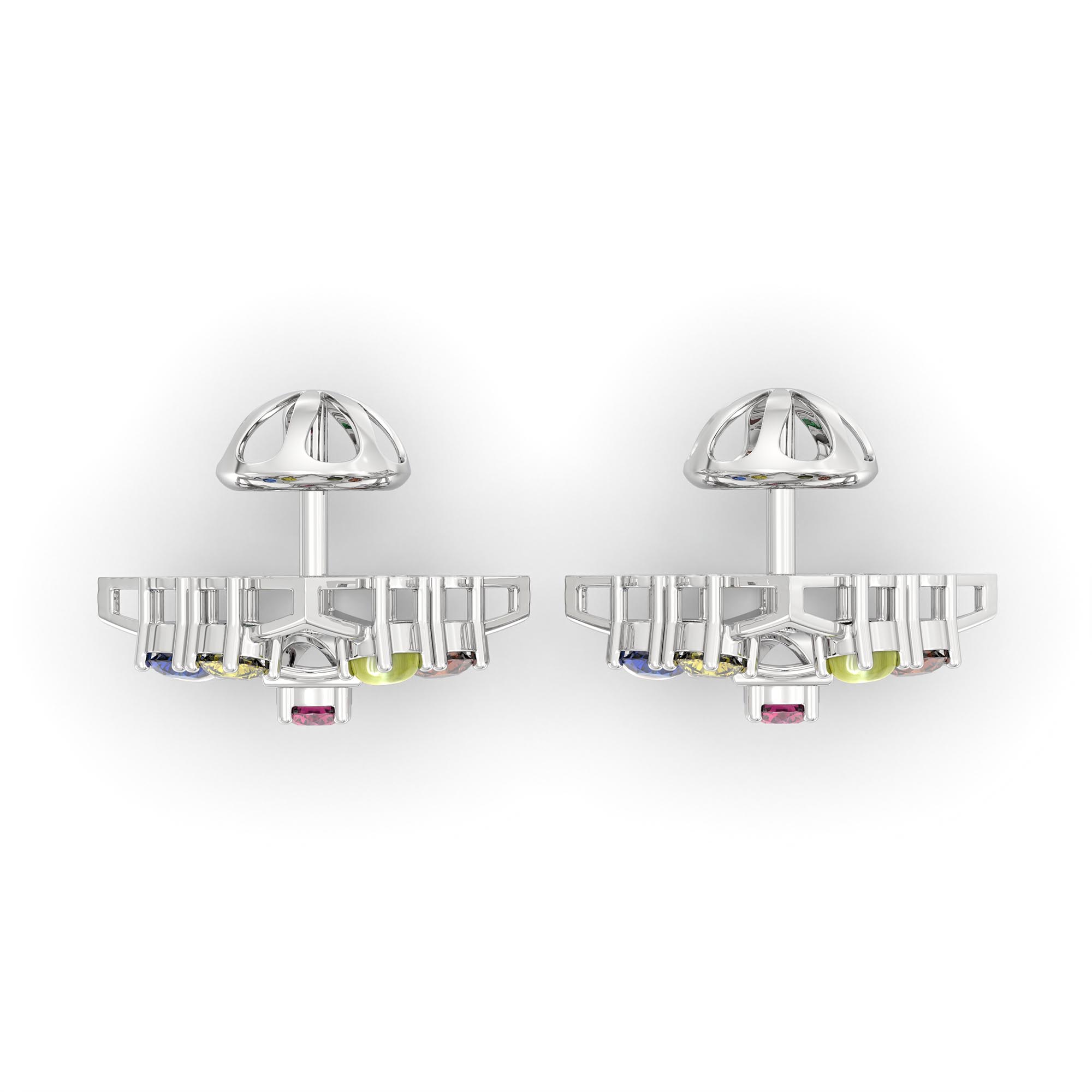Navratna (Navaratna) Stud Earrings in 18K White Gold – 2.8 mm stones, 4 g (Design K1-2) thumbnail