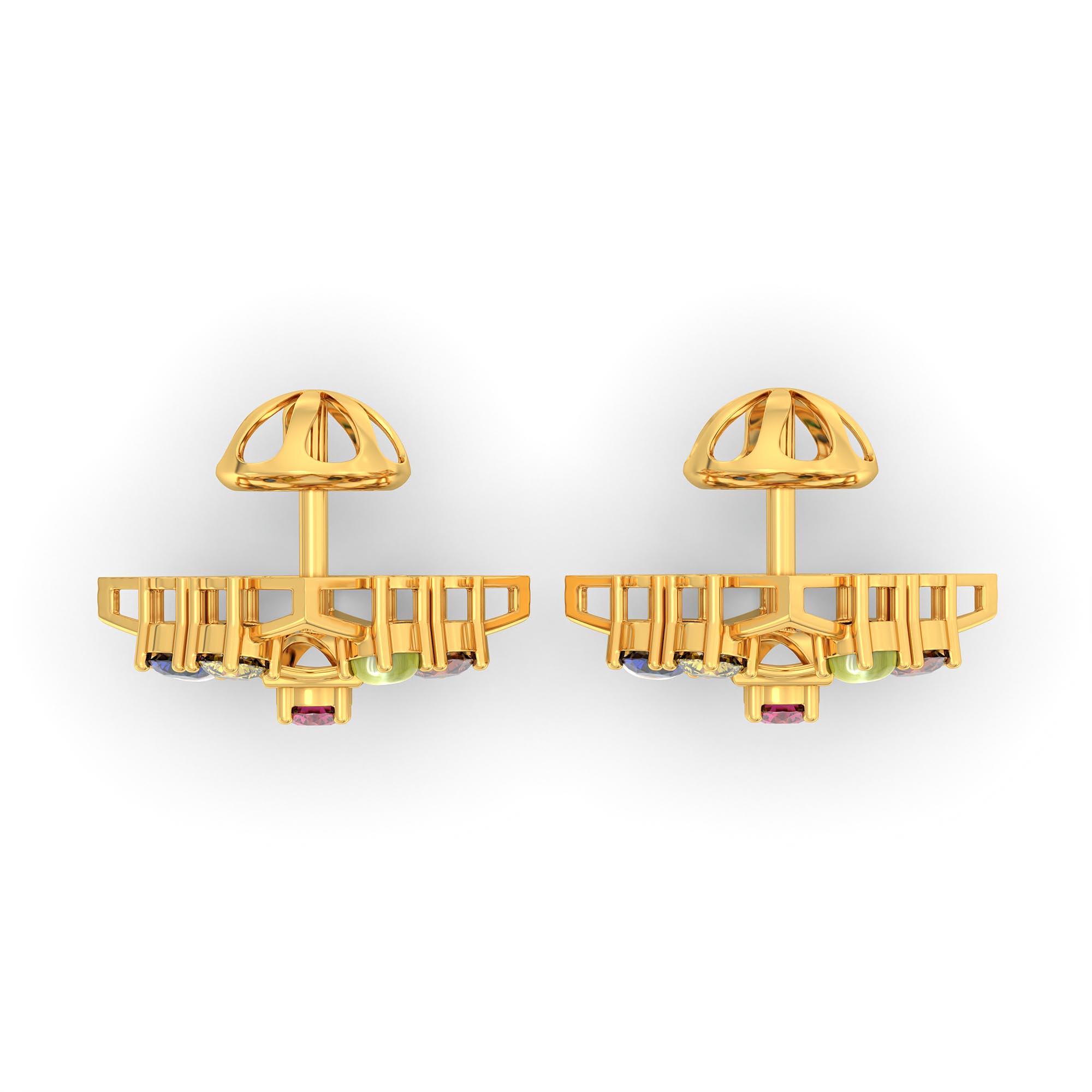 Navratna (Navaratna) Stud Earrings in 22K Yellow Gold – 2.8 mm stones, 4 g (Design K1-2) thumbnail