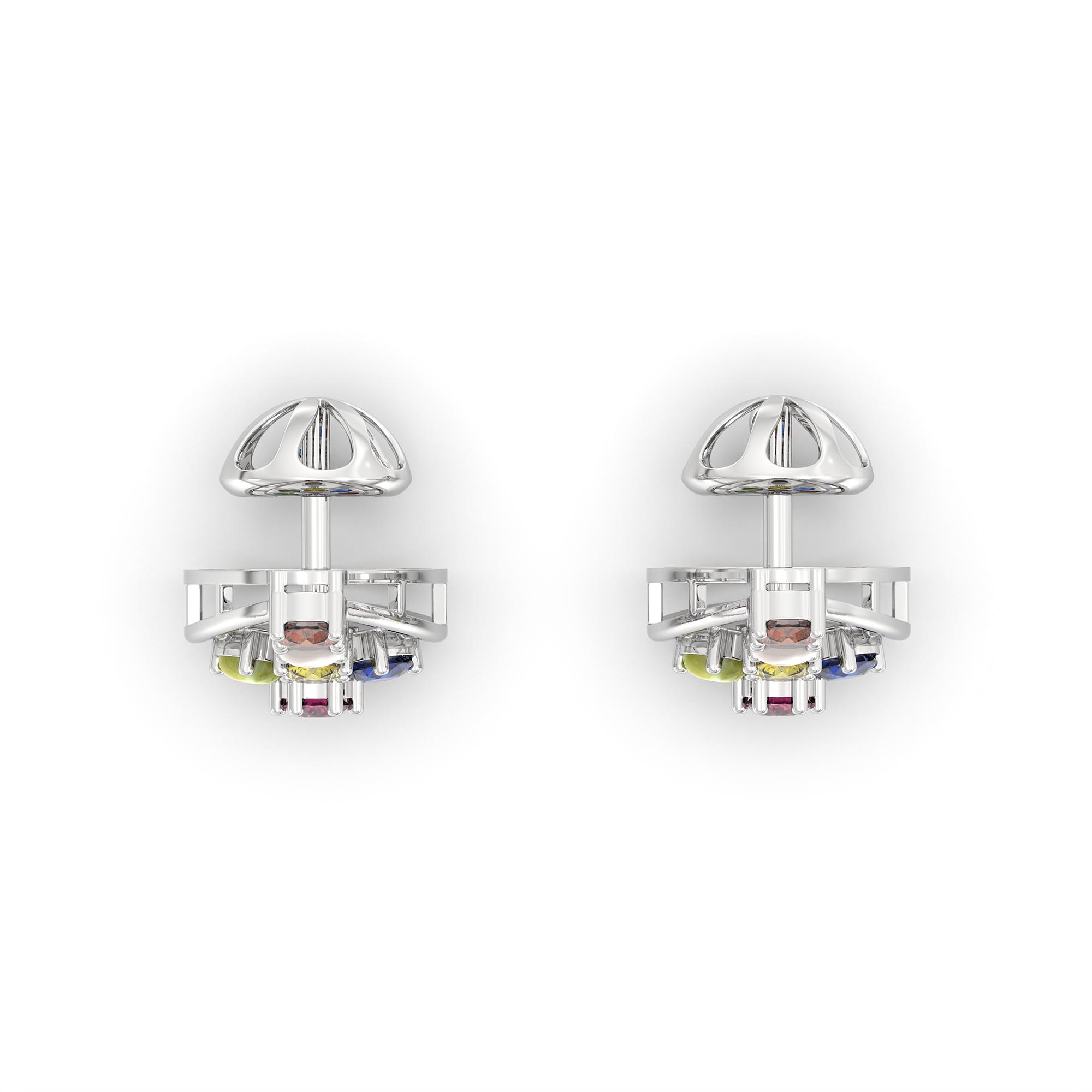 Navratna (Navaratna) Stud Earrings in 18K White Gold – 2.8 mm stones, 4 g (Design K1-3) thumbnail
