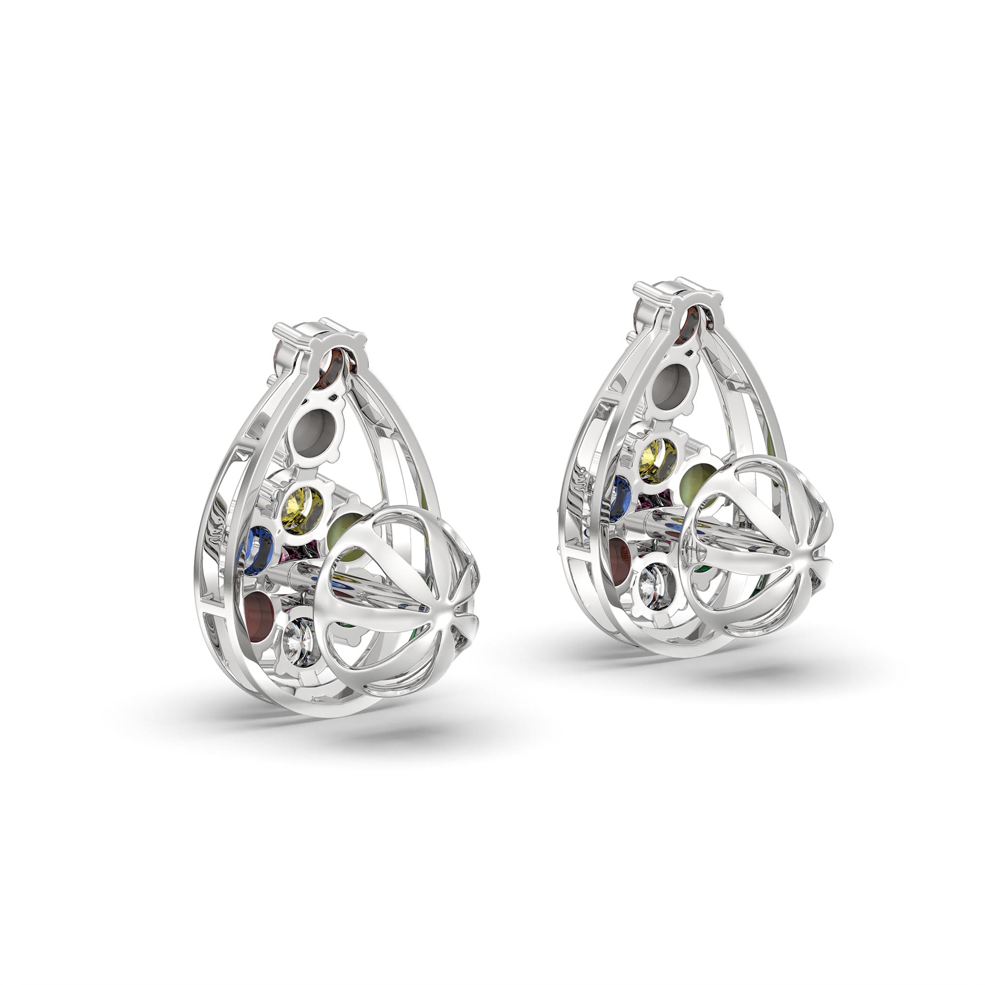 Navratna (Navaratna) Stud Earrings in 18K White Gold – 2.8 mm stones, 4 g (Design K1-3) thumbnail