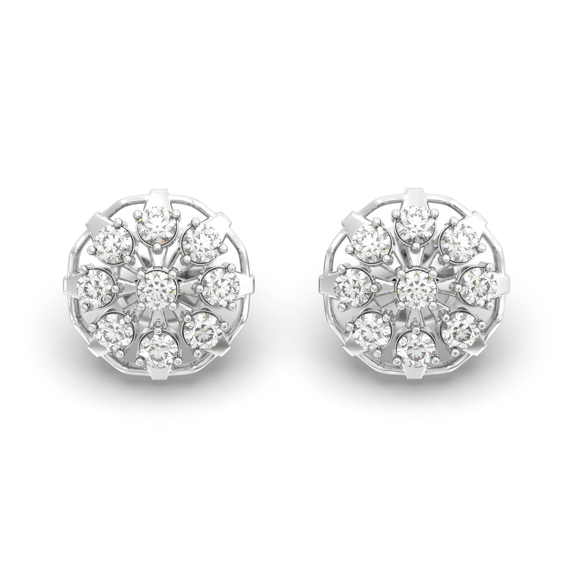 Lab-Grown Diamond Stud Earrings (Tops) in 18K White Gold – 0.72 Ct, 9 Diamonds, 4 g (Design K1-4) thumbnail