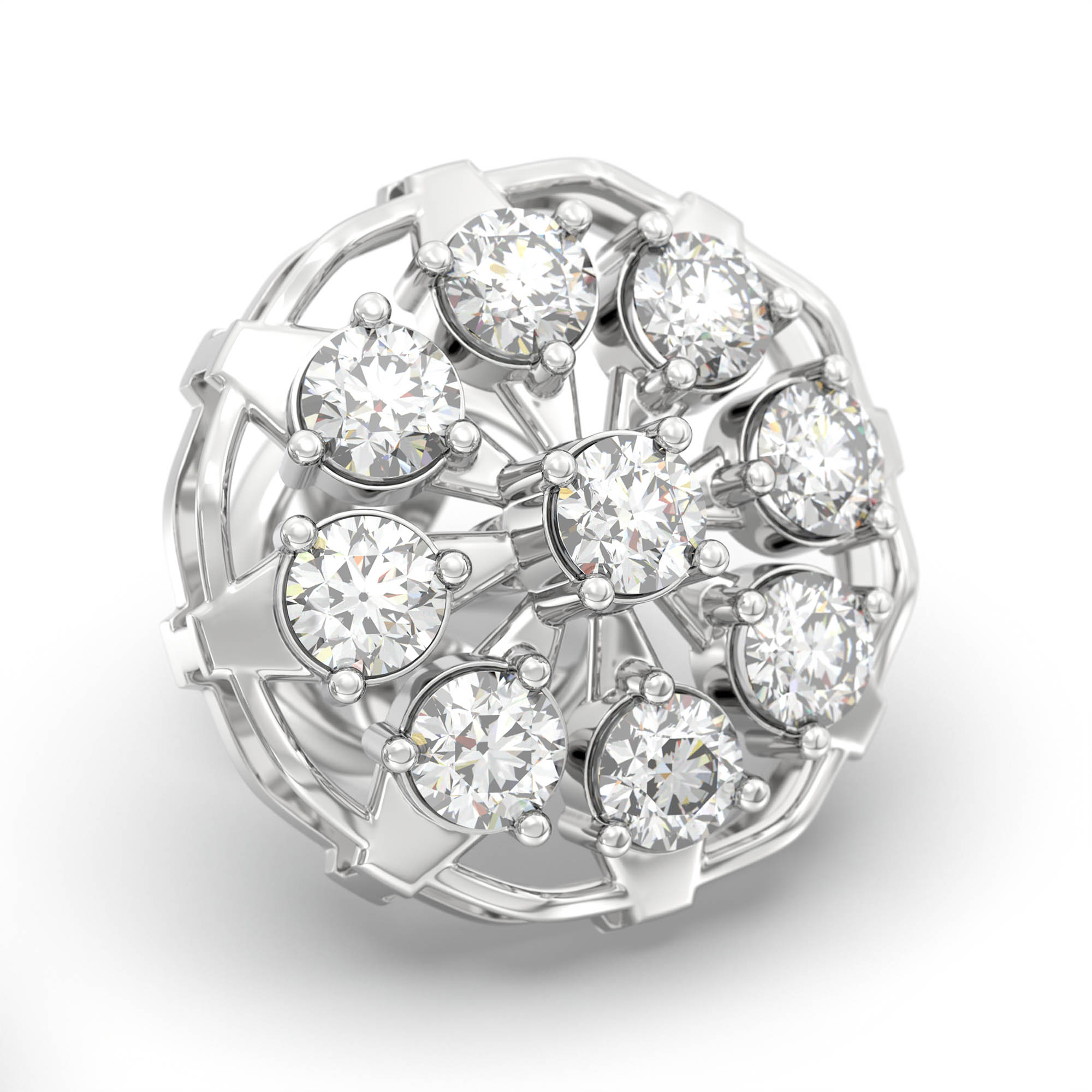 Lab-Grown Diamond Stud Earrings (Tops) in 18K White Gold – 0.72 Ct, 9 Diamonds, 4 g (Design K1-4) thumbnail