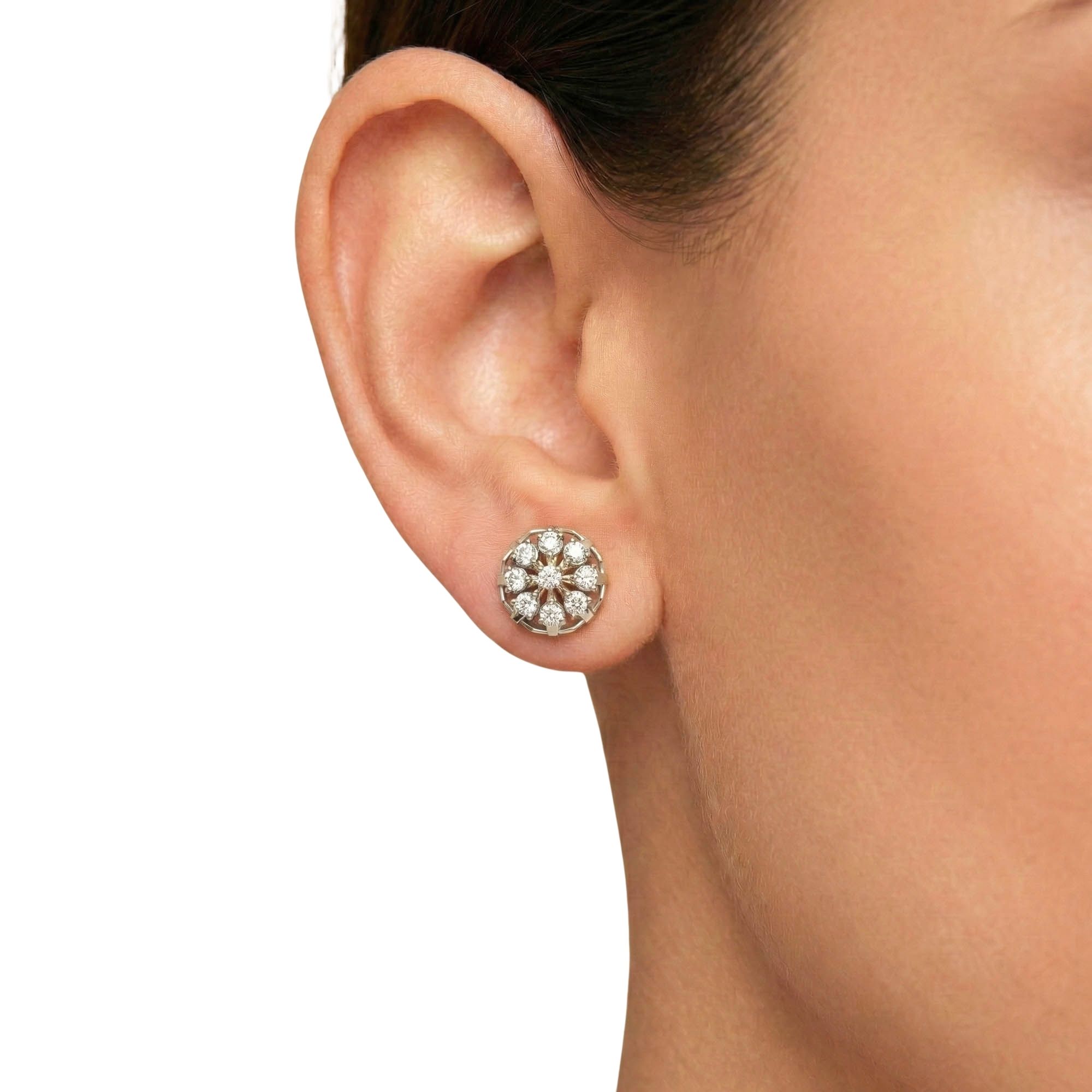 Lab-Grown Diamond Stud Earrings (Tops) in 18K White Gold – 0.72 Ct, 9 Diamonds, 4 g (Design K1-4) thumbnail