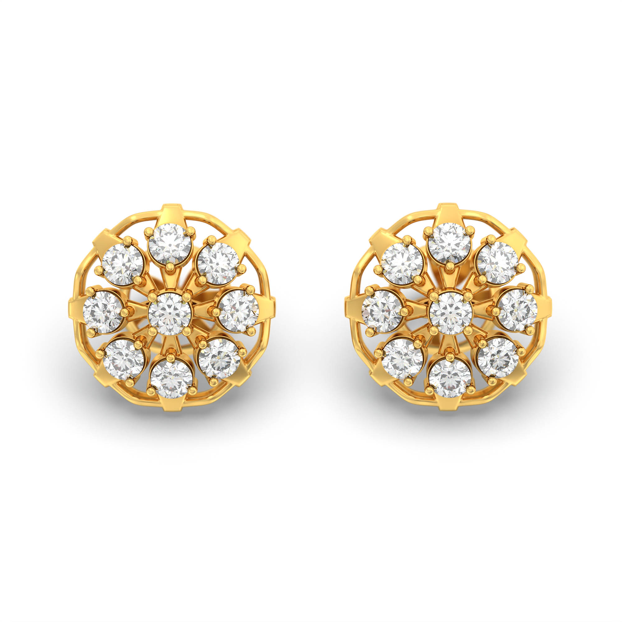 Lab-Grown Diamond Stud Earrings (Tops) in 22K Yellow Gold – 0.72 Ct, 9 Diamonds, 4 g (Design K1-4) thumbnail