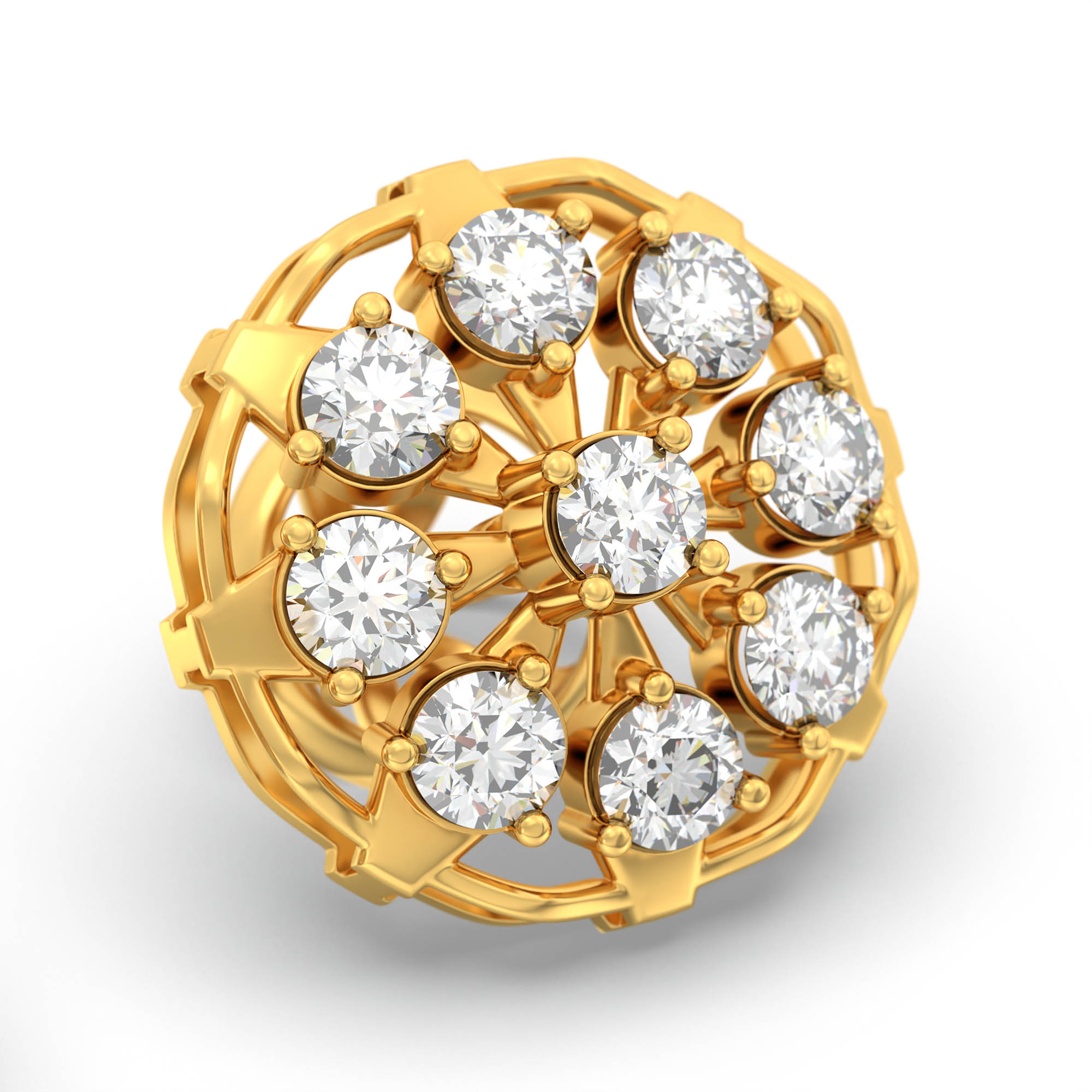 Lab-Grown Diamond Stud Earrings (Tops) in 22K Yellow Gold – 0.72 Ct, 9 Diamonds, 4 g (Design K1-4) thumbnail