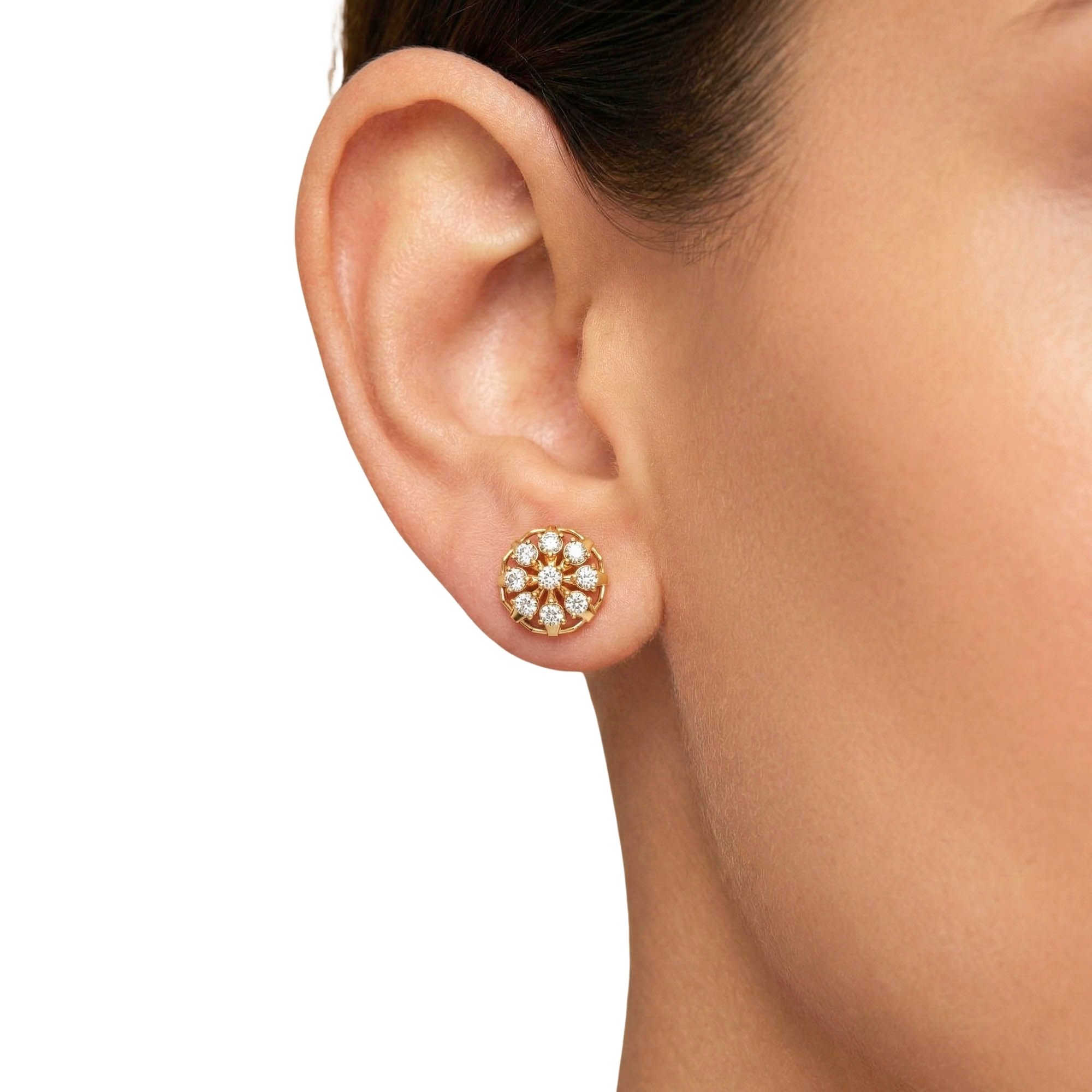 Lab-Grown Diamond Stud Earrings (Tops) in 22K Yellow Gold – 0.72 Ct, 9 Diamonds, 4 g (Design K1-4) thumbnail