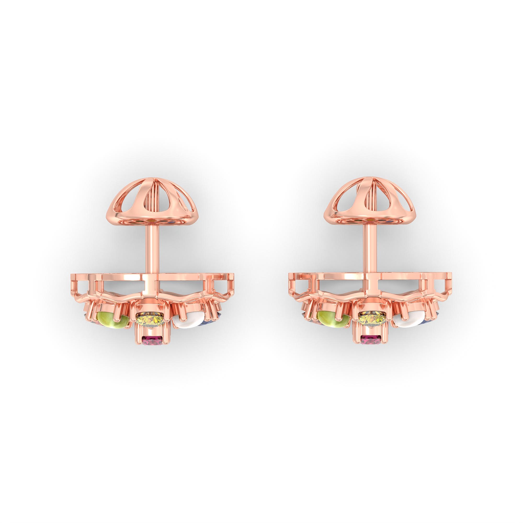 Navratna (Navaratna) Stud Earrings in 18K Rose Gold – 2.8 mm stones, 4 g (Design K1-4) thumbnail