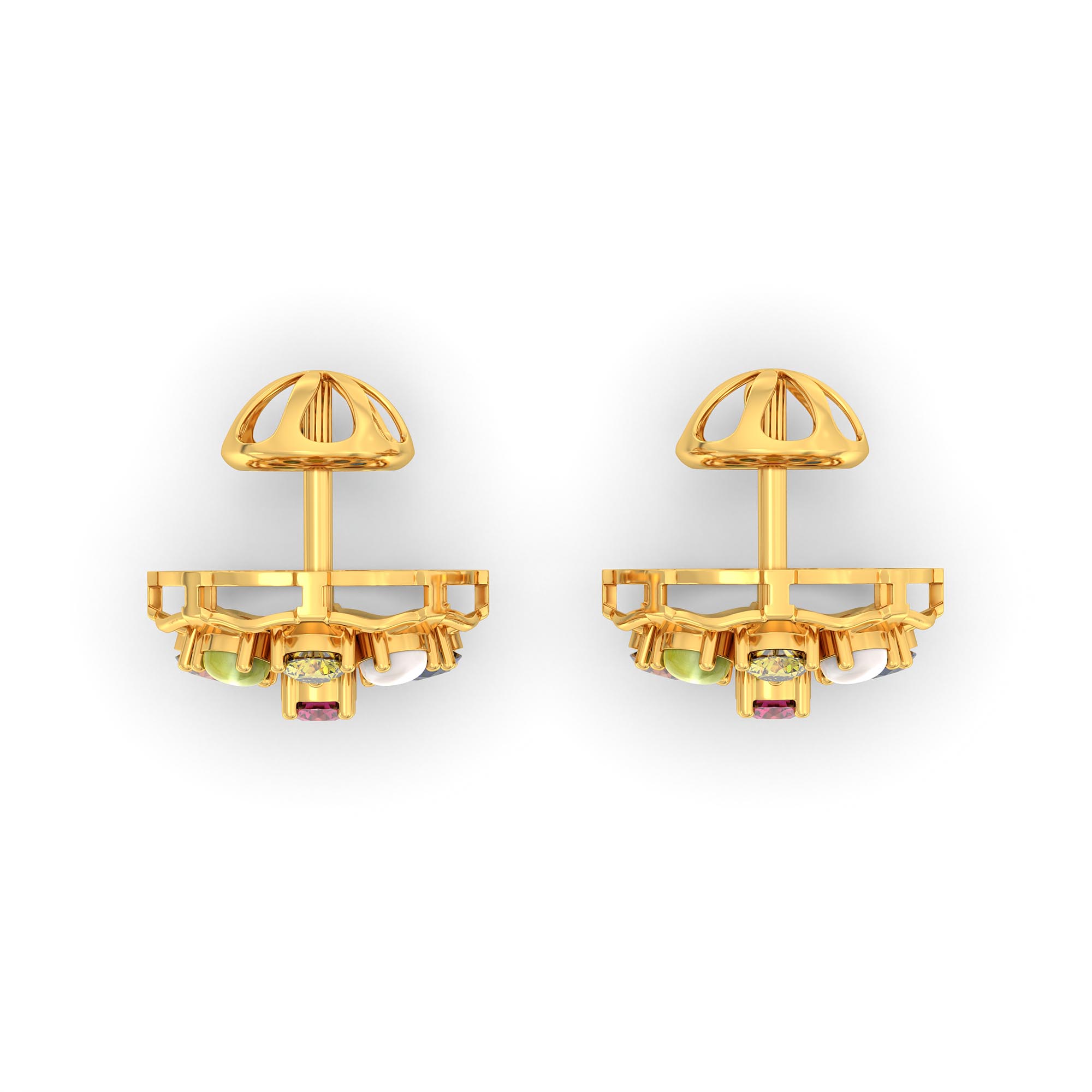 Navratna (Navaratna) Stud Earrings in 22K Yellow Gold – 2.8 mm stones, 4 g (Design K1-4) thumbnail