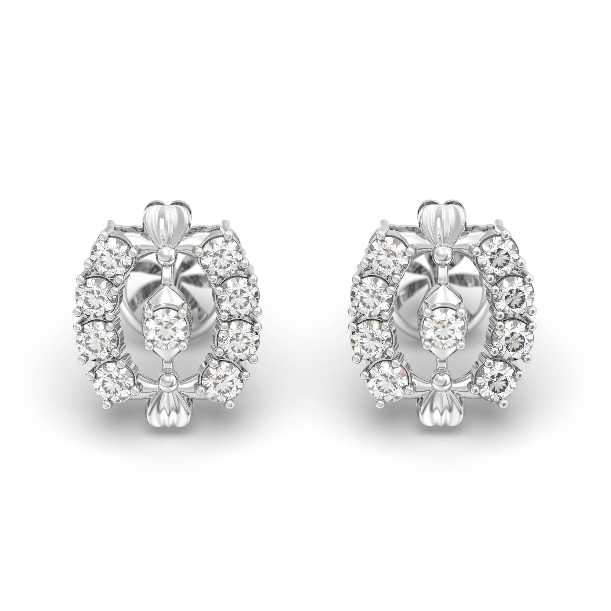 Lab-Grown Diamond Stud Earrings (Tops) in 18K White Gold – 0.72 Ct, 9 Diamonds, 4 g (Design K1-5) thumbnail