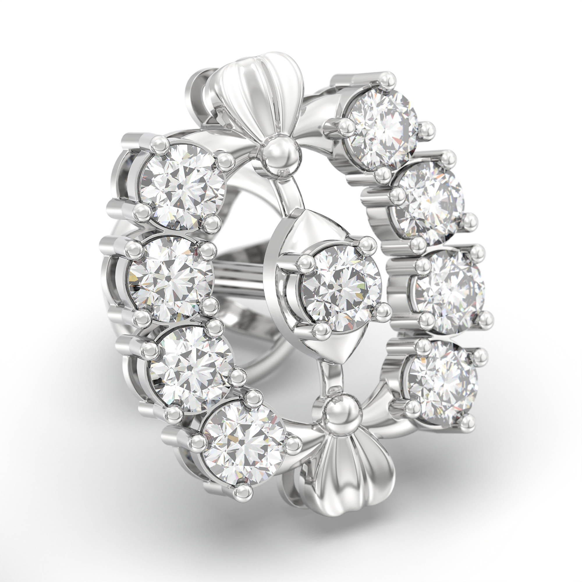 Lab-Grown Diamond Stud Earrings (Tops) in 18K White Gold – 0.72 Ct, 9 Diamonds, 4 g (Design K1-5) thumbnail