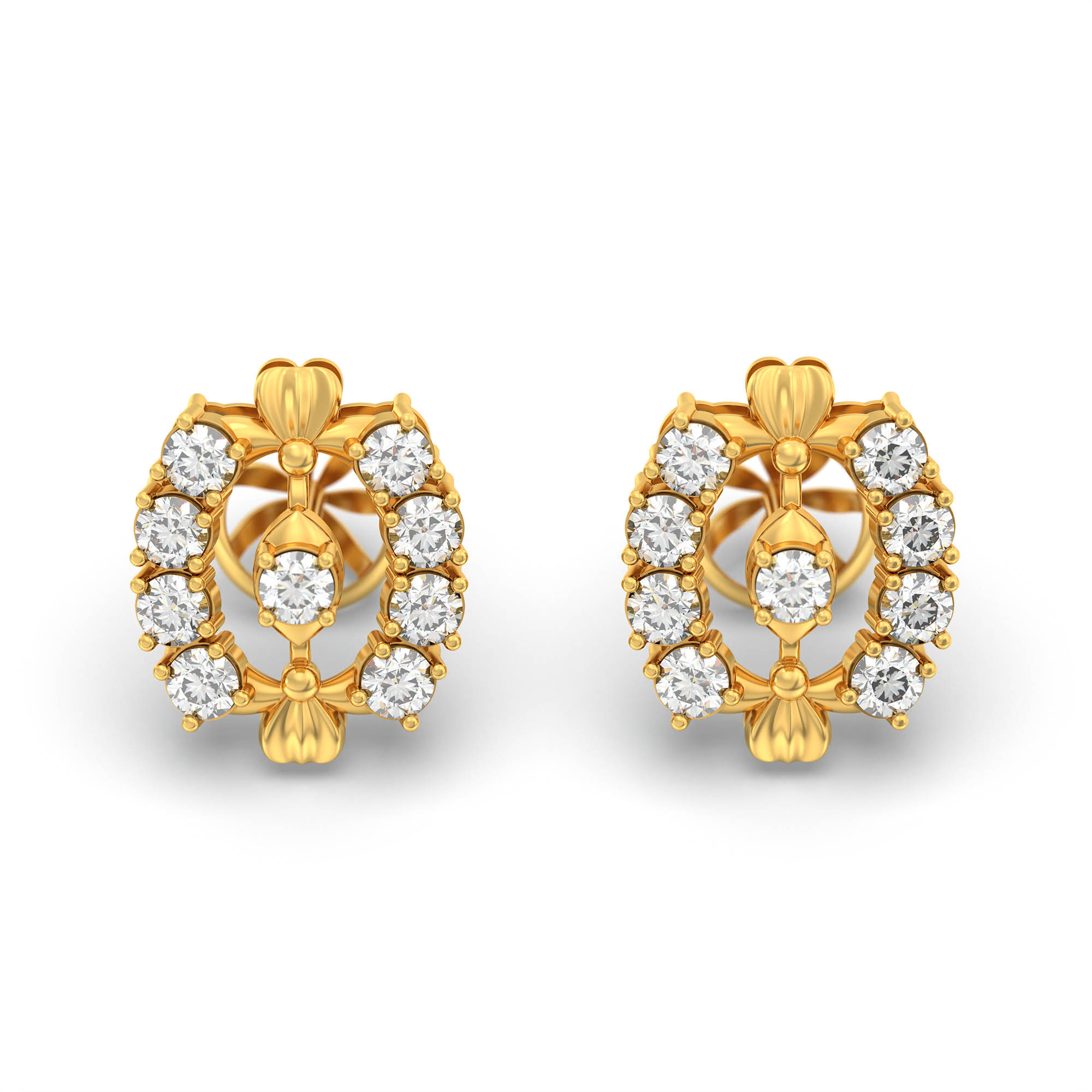 Lab-Grown Diamond Stud Earrings (Tops) in 22K Yellow Gold – 0.72 Ct, 9 Diamonds, 4 g (Design K1-5) thumbnail
