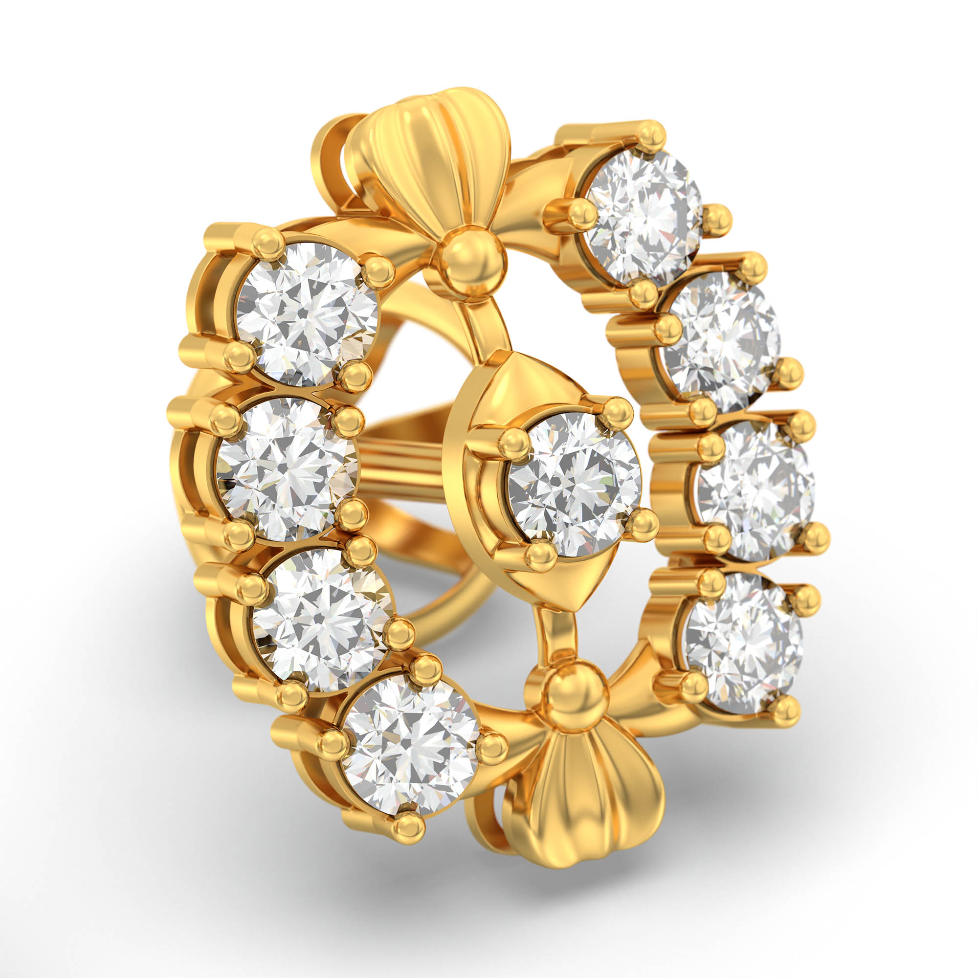 Lab-Grown Diamond Stud Earrings (Tops) in 22K Yellow Gold – 0.72 Ct, 9 Diamonds, 4 g (Design K1-5) thumbnail
