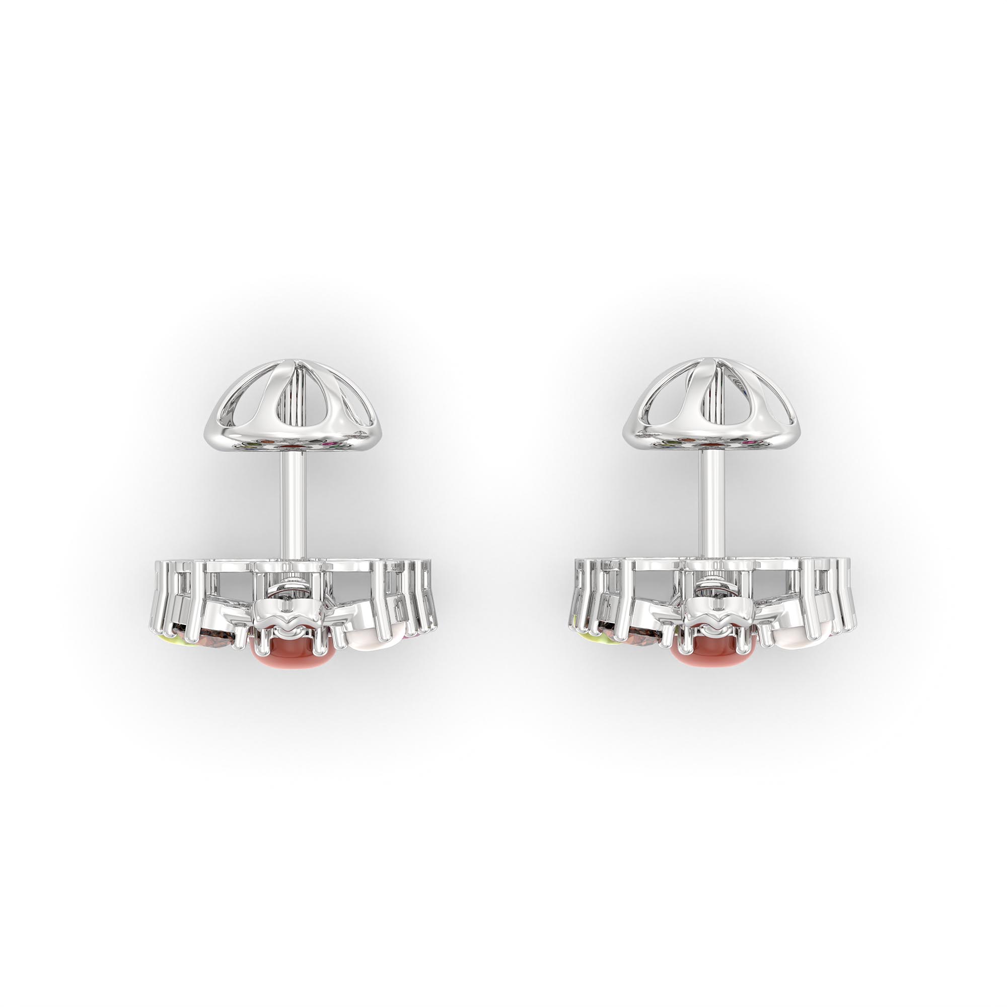 Navratna (Navaratna) Stud Earrings in 18K White Gold – 2.8 mm stones, 4 g (Design K1-5) thumbnail