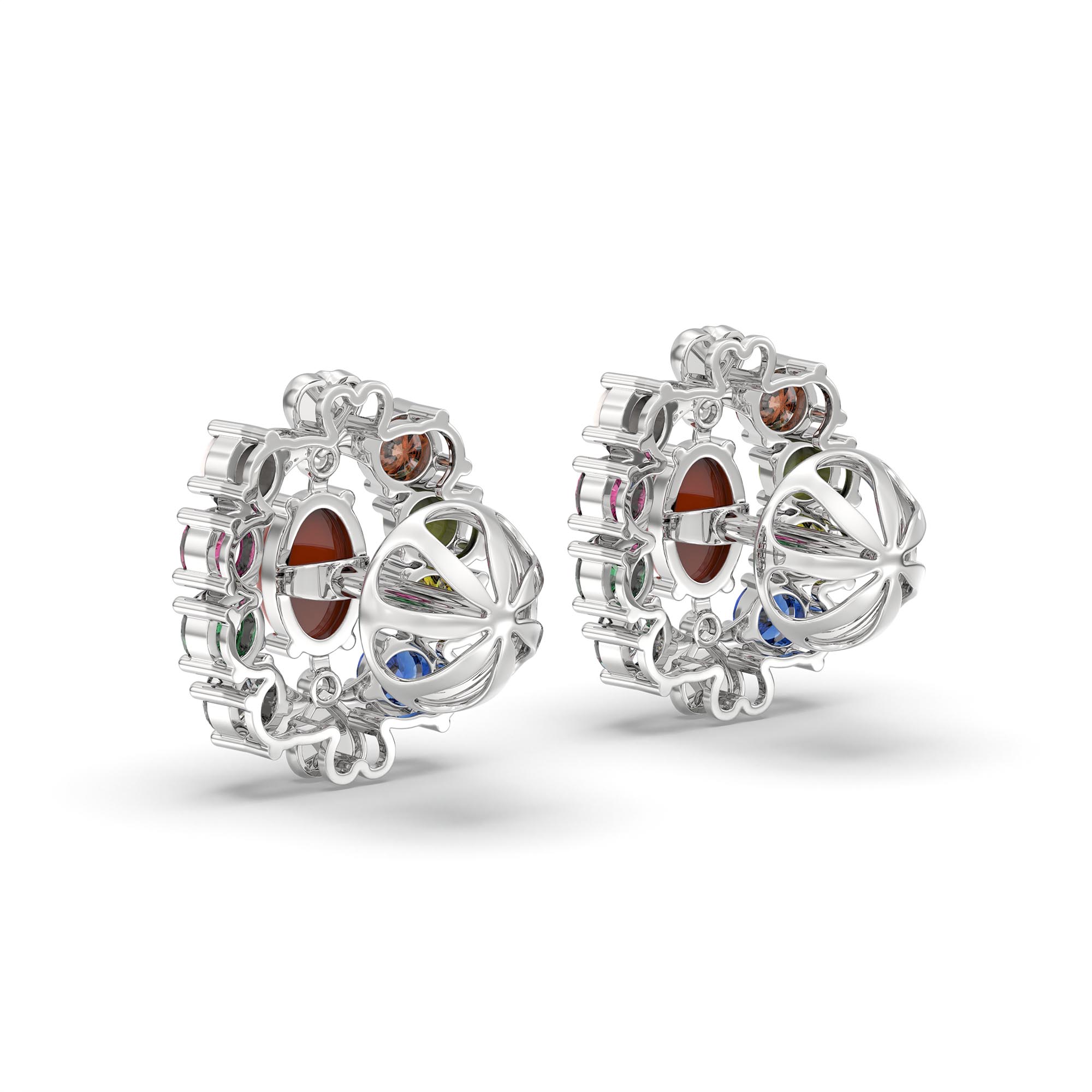 Navratna (Navaratna) Stud Earrings in 18K White Gold – 2.8 mm stones, 4 g (Design K1-5) thumbnail