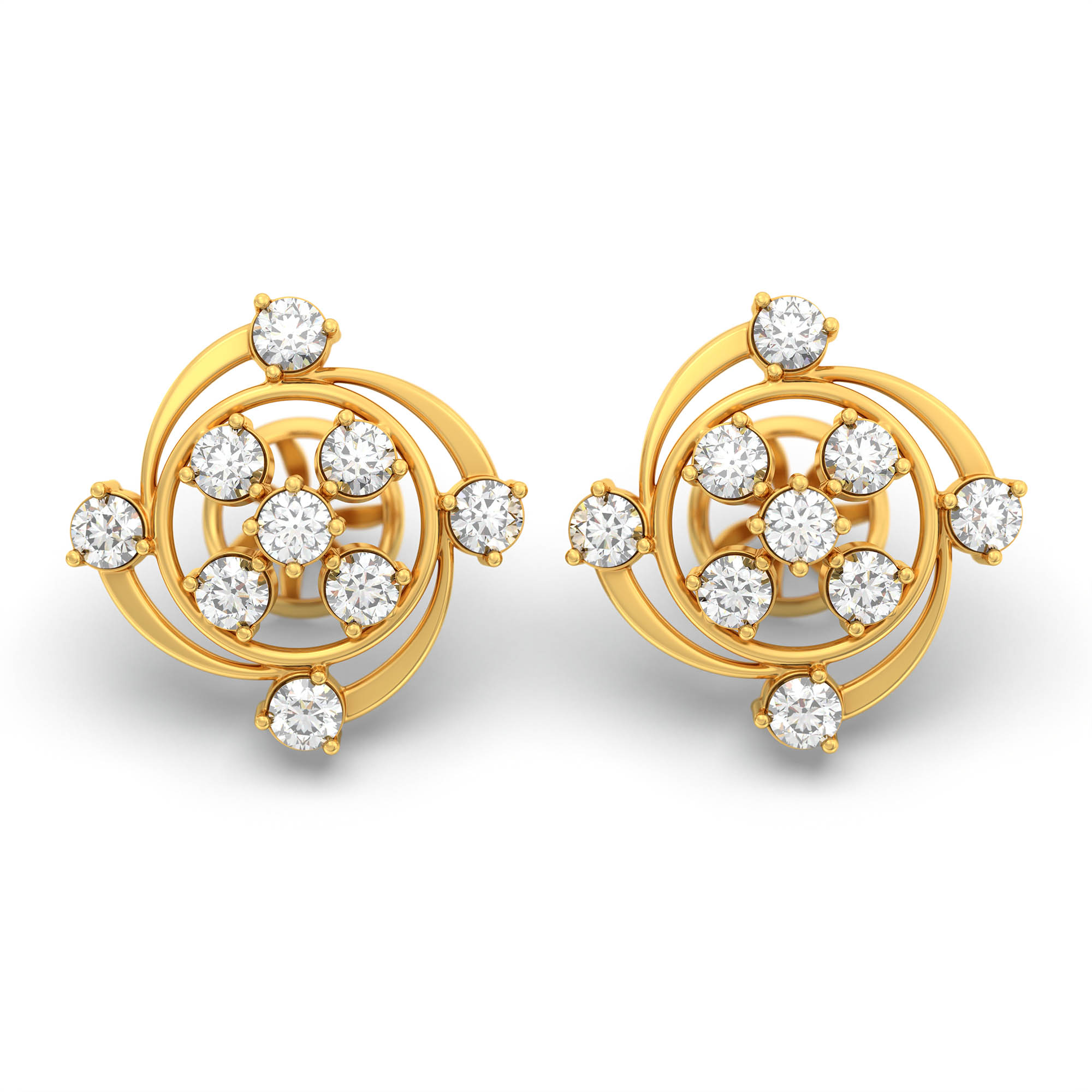 Lab-Grown Diamond Stud Earrings (Tops) in 22K Yellow Gold – 0.72 Ct, 9 Diamonds, 4 g (Design K1-6) thumbnail