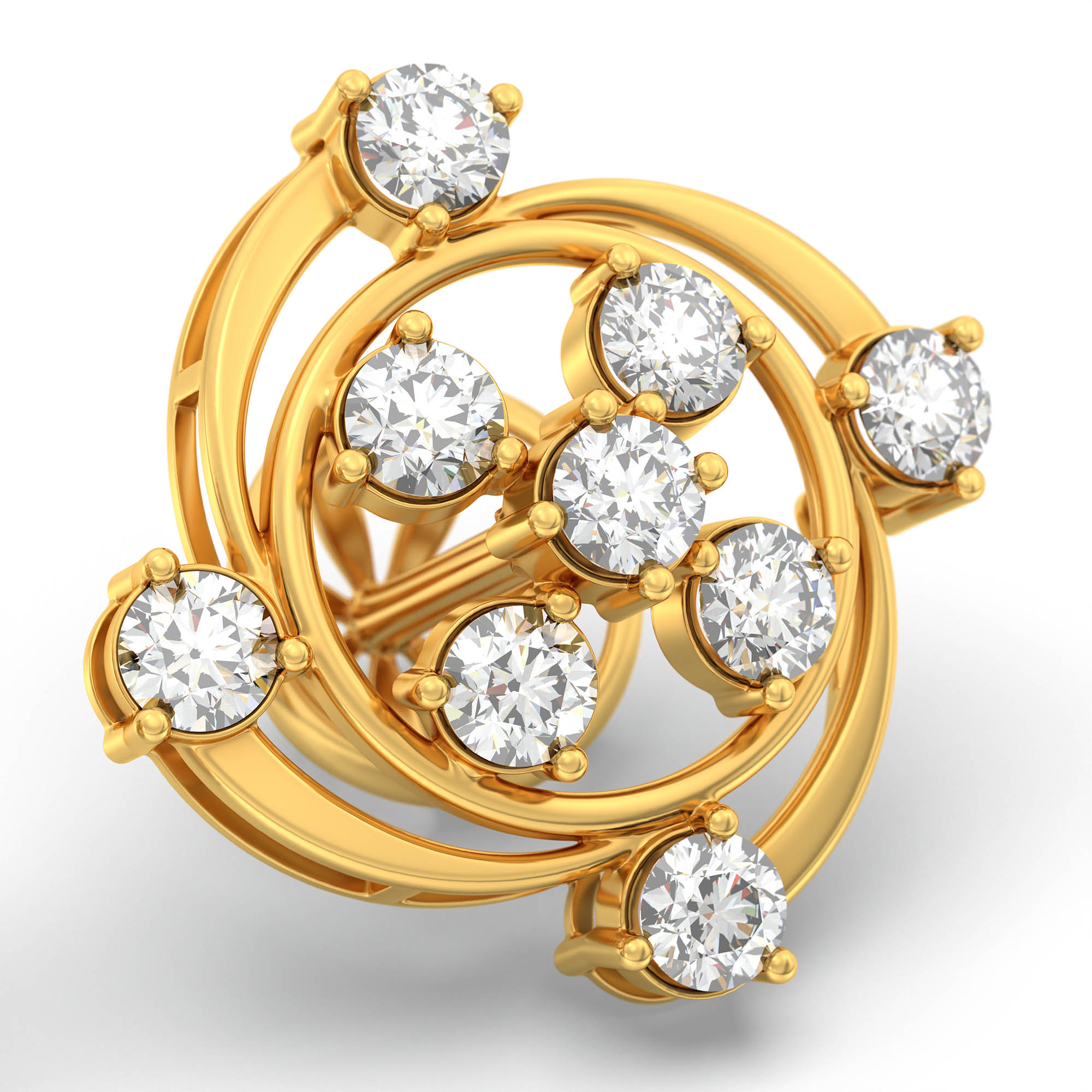Lab-Grown Diamond Stud Earrings (Tops) in 22K Yellow Gold – 0.72 Ct, 9 Diamonds, 4 g (Design K1-6) thumbnail
