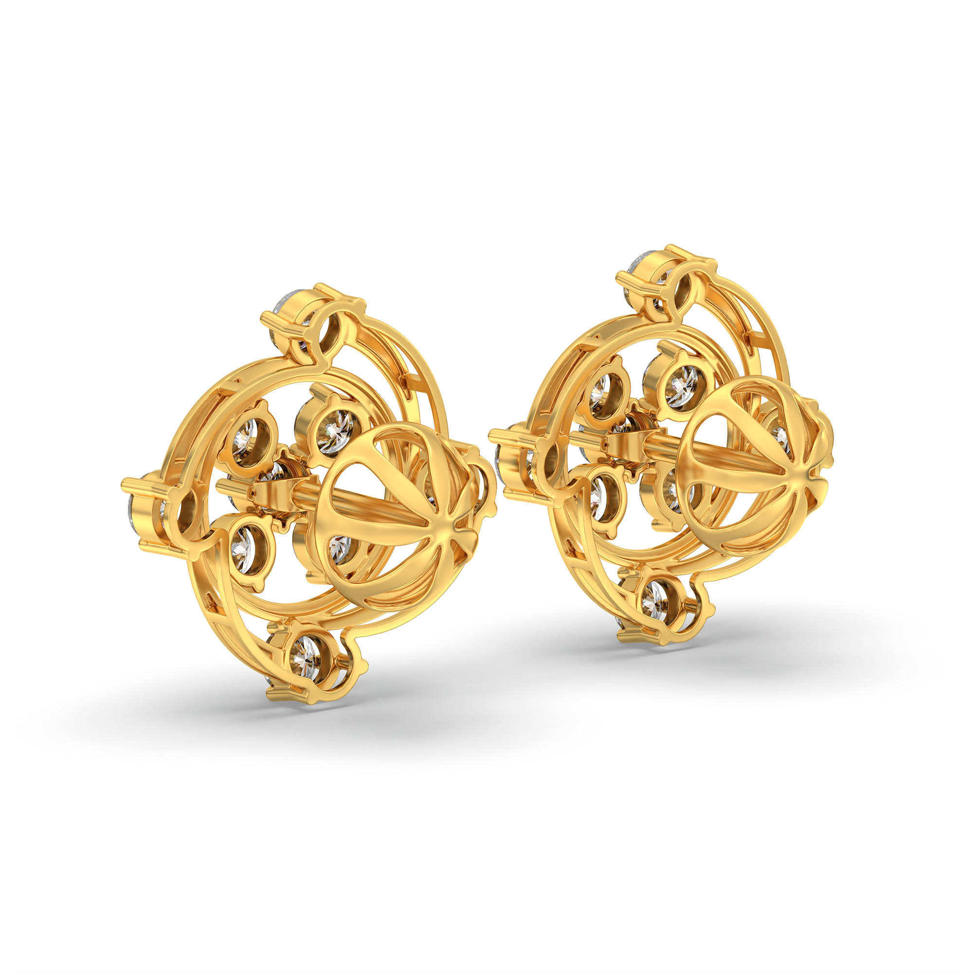 Lab-Grown Diamond Stud Earrings (Tops) in 22K Yellow Gold – 0.72 Ct, 9 Diamonds, 4 g (Design K1-6) thumbnail