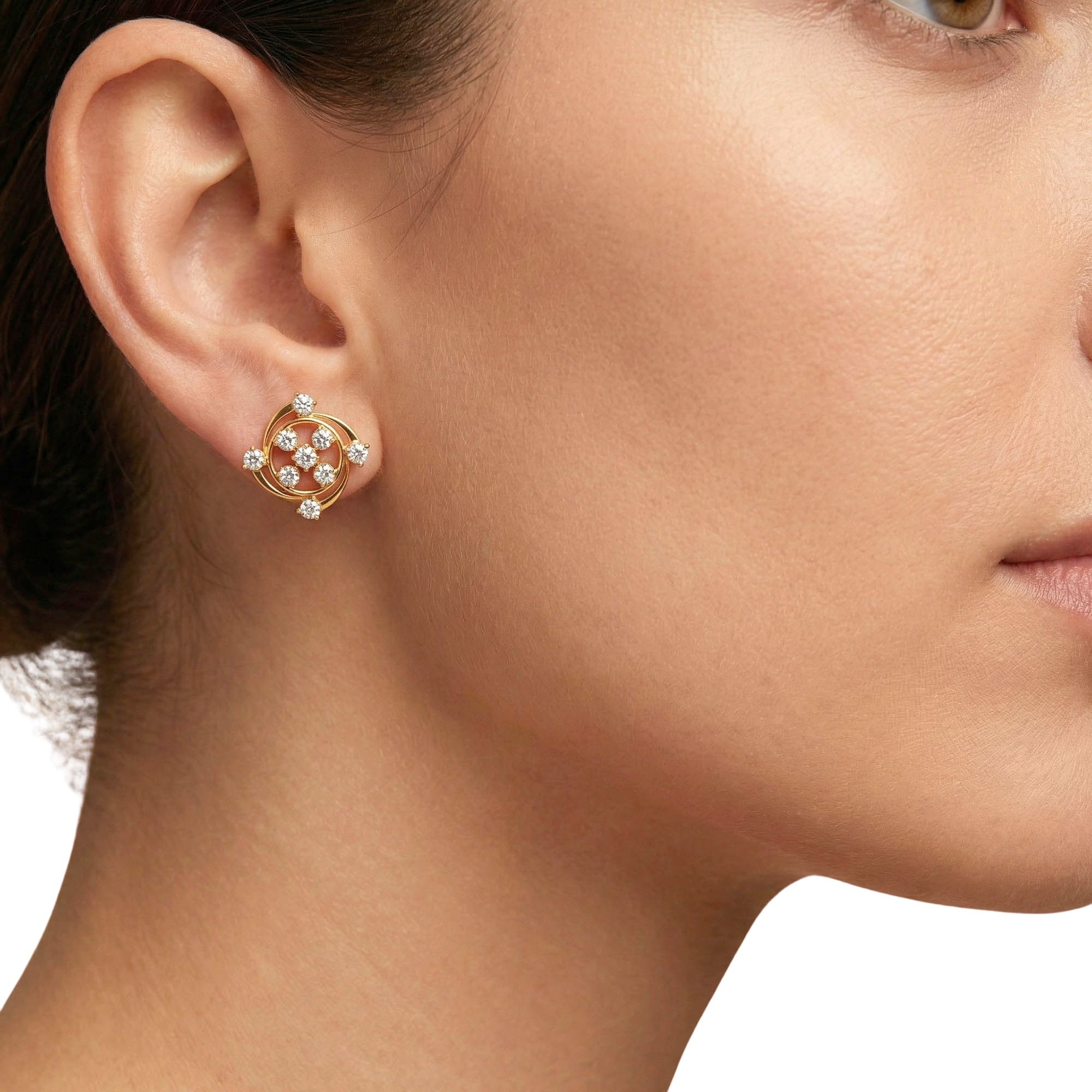 Lab-Grown Diamond Stud Earrings (Tops) in 22K Yellow Gold – 0.72 Ct, 9 Diamonds, 4 g (Design K1-6) thumbnail