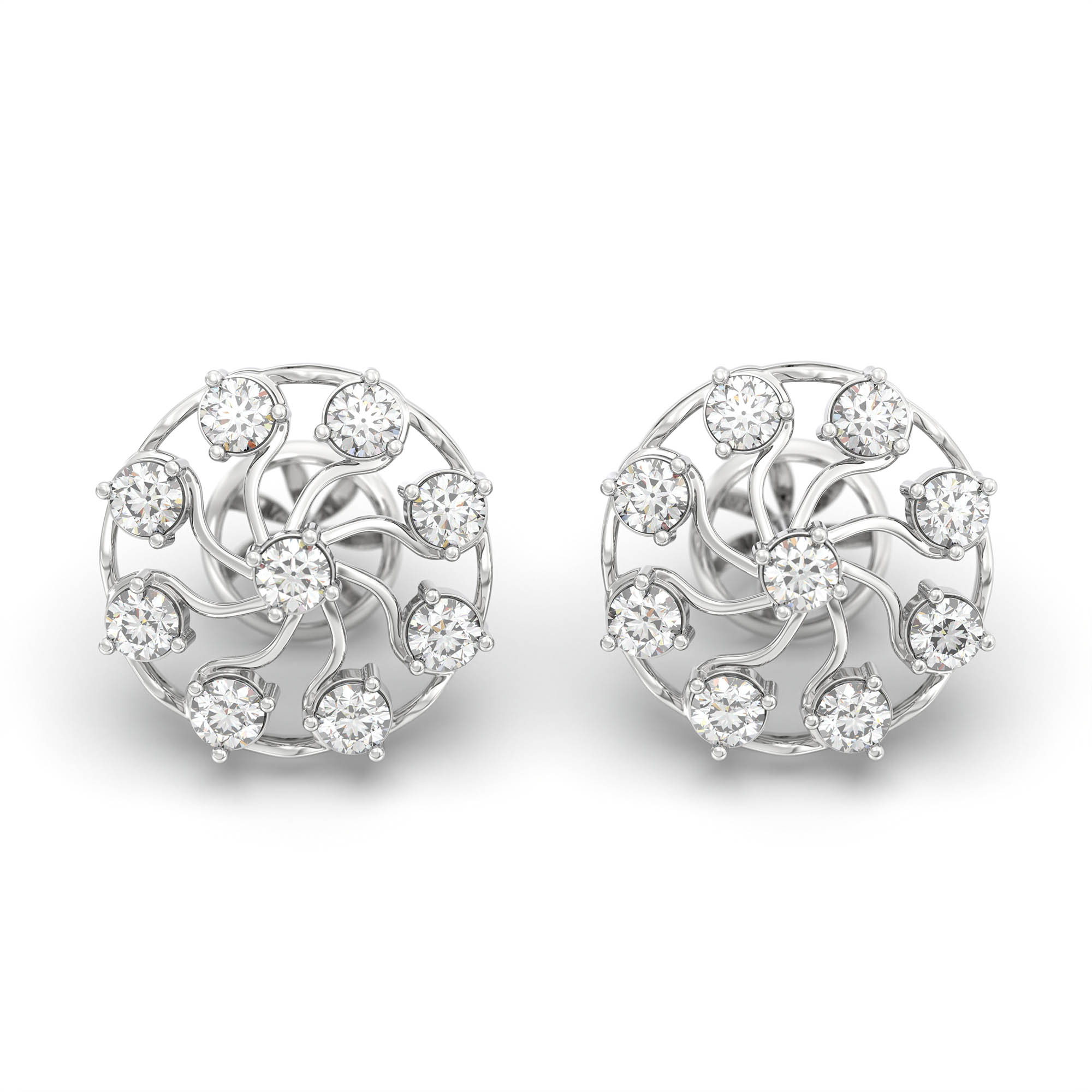 Lab-Grown Diamond Stud Earrings (Tops) in 18K White Gold – 0.72 Ct, 9 Diamonds, 4 g (Design K1-7) thumbnail