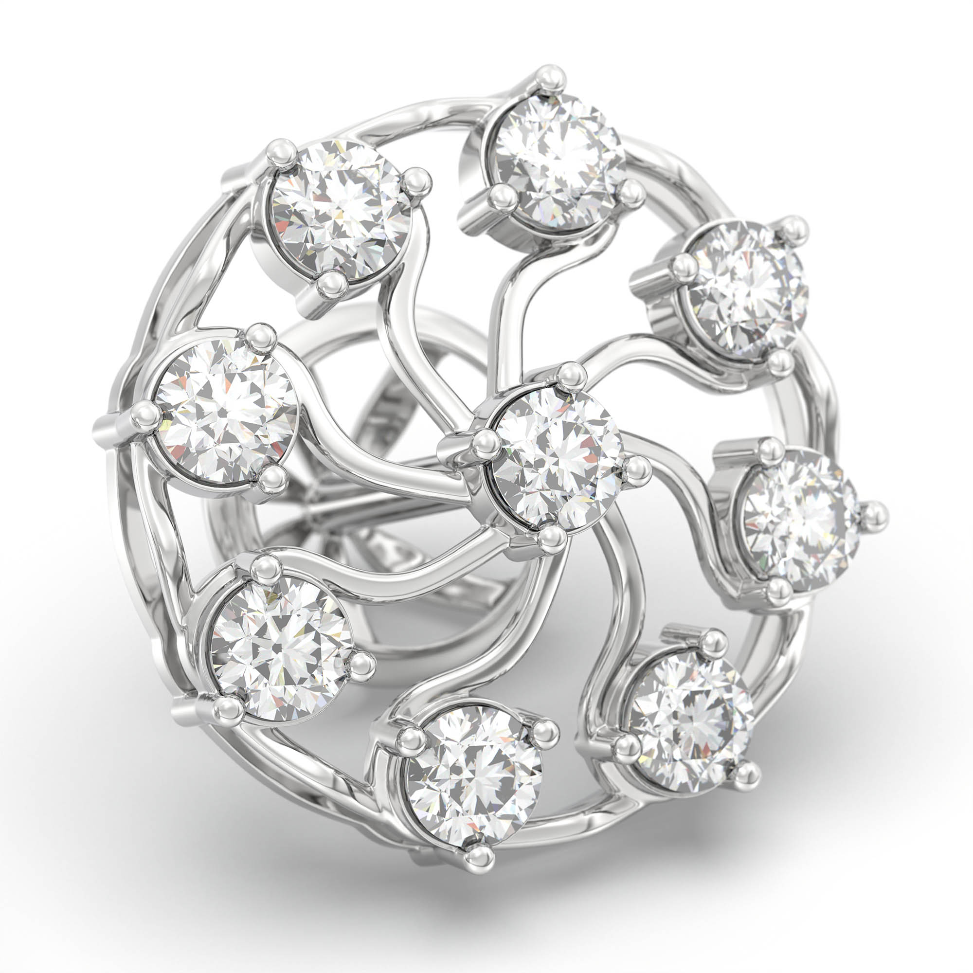 Lab-Grown Diamond Stud Earrings (Tops) in 18K White Gold – 0.72 Ct, 9 Diamonds, 4 g (Design K1-7) thumbnail