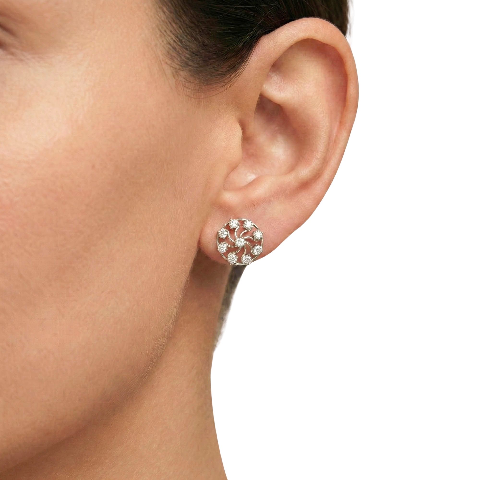 Lab-Grown Diamond Stud Earrings (Tops) in 18K White Gold – 0.72 Ct, 9 Diamonds, 4 g (Design K1-7) thumbnail