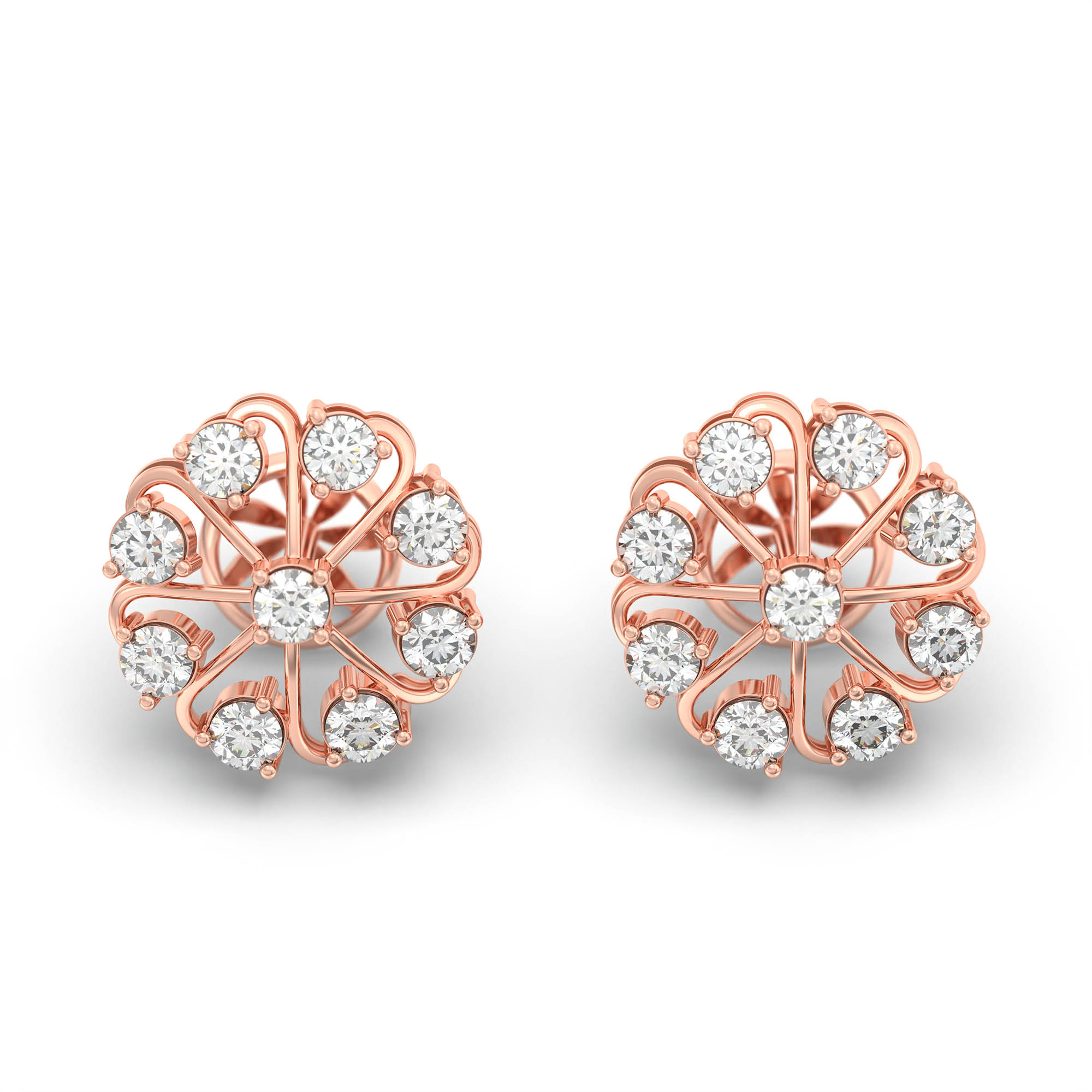 Lab-Grown Diamond Stud Earrings (Tops) in 18K Rose Gold – 0.72 Ct, 9 Diamonds, 4 g (Design K1-8) thumbnail