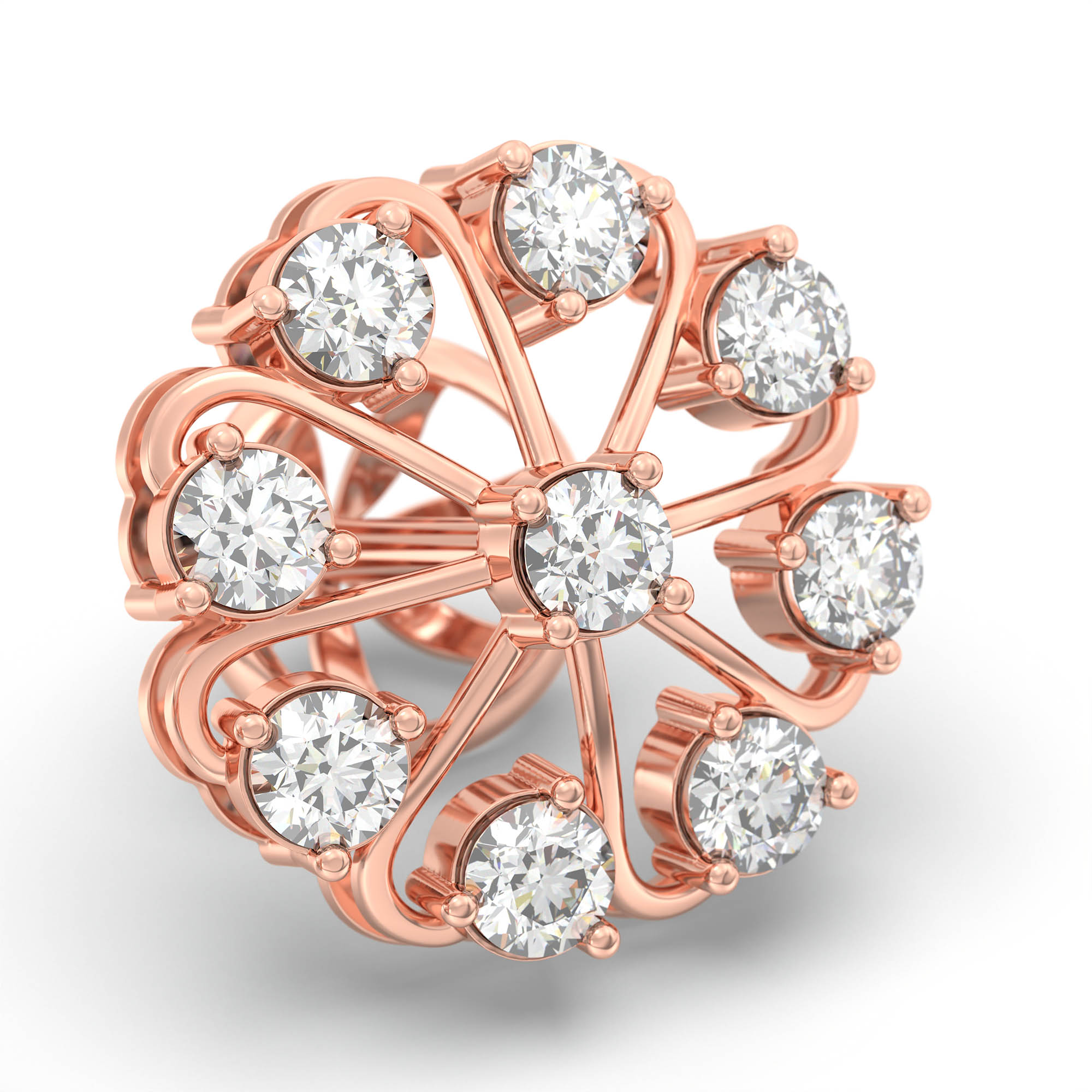Lab-Grown Diamond Stud Earrings (Tops) in 18K Rose Gold – 0.72 Ct, 9 Diamonds, 4 g (Design K1-8) thumbnail