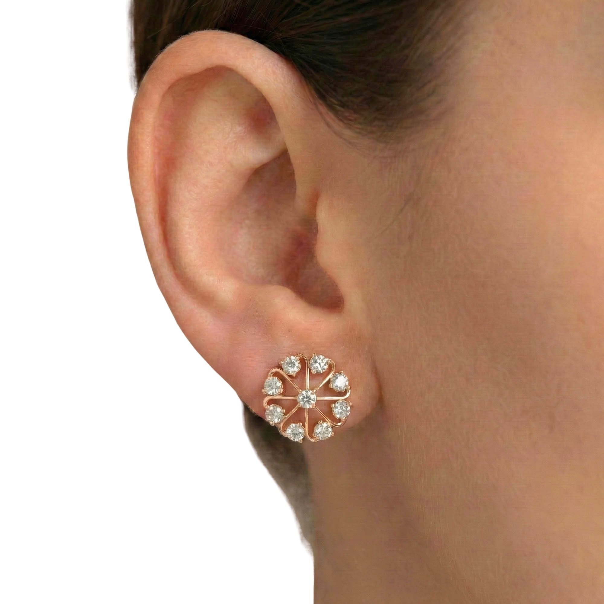 Lab-Grown Diamond Stud Earrings (Tops) in 18K Rose Gold – 0.72 Ct, 9 Diamonds, 4 g (Design K1-8) thumbnail