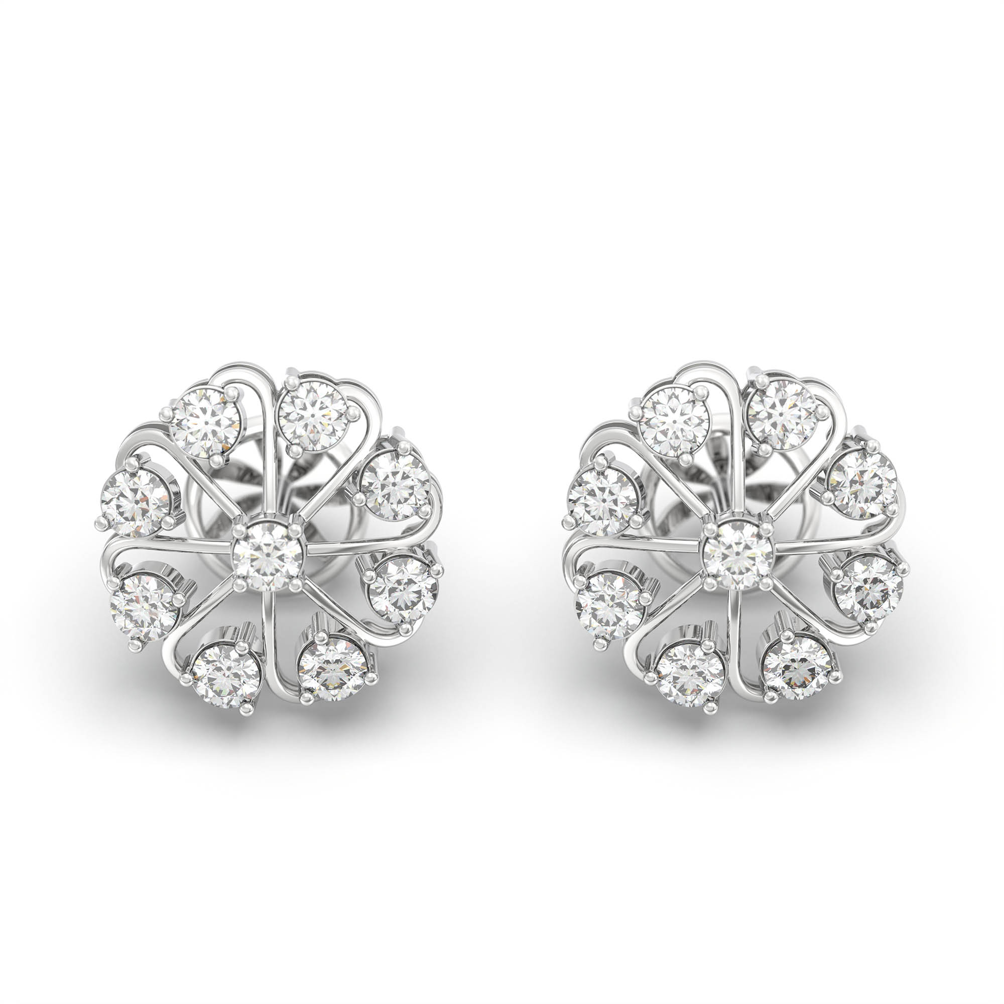 Lab-Grown Diamond Stud Earrings (Tops) in 18K White Gold – 0.72 Ct, 9 Diamonds, 4 g (Design K1-8) thumbnail