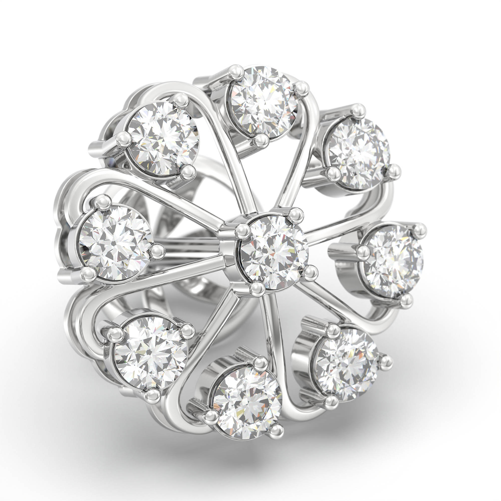 Lab-Grown Diamond Stud Earrings (Tops) in 18K White Gold – 0.72 Ct, 9 Diamonds, 4 g (Design K1-8) thumbnail