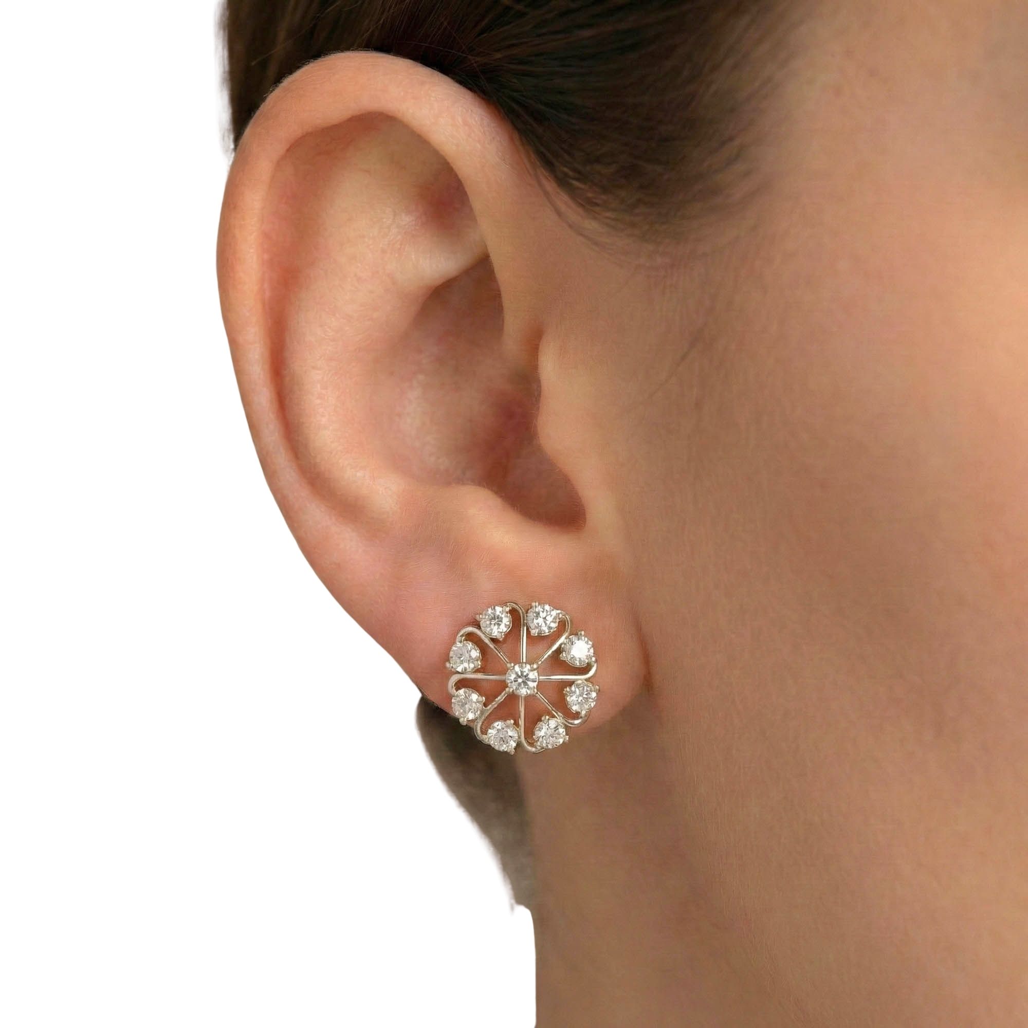 Lab-Grown Diamond Stud Earrings (Tops) in 18K White Gold – 0.72 Ct, 9 Diamonds, 4 g (Design K1-8) thumbnail