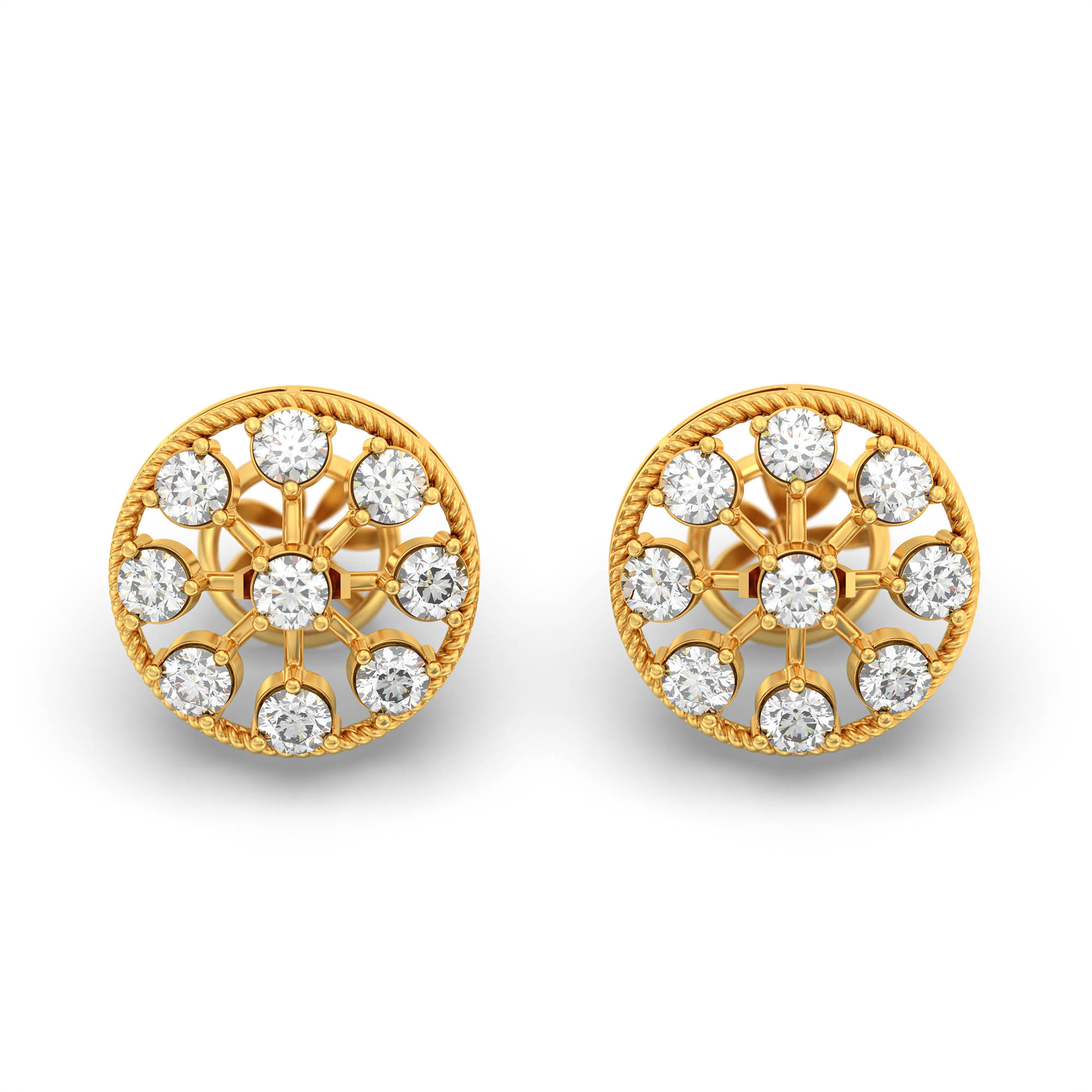 Lab-Grown Diamond Stud Earrings (Tops) in 22K Yellow Gold – 0.72 Ct, 9 Diamonds, 4 g (Design K1-9) thumbnail