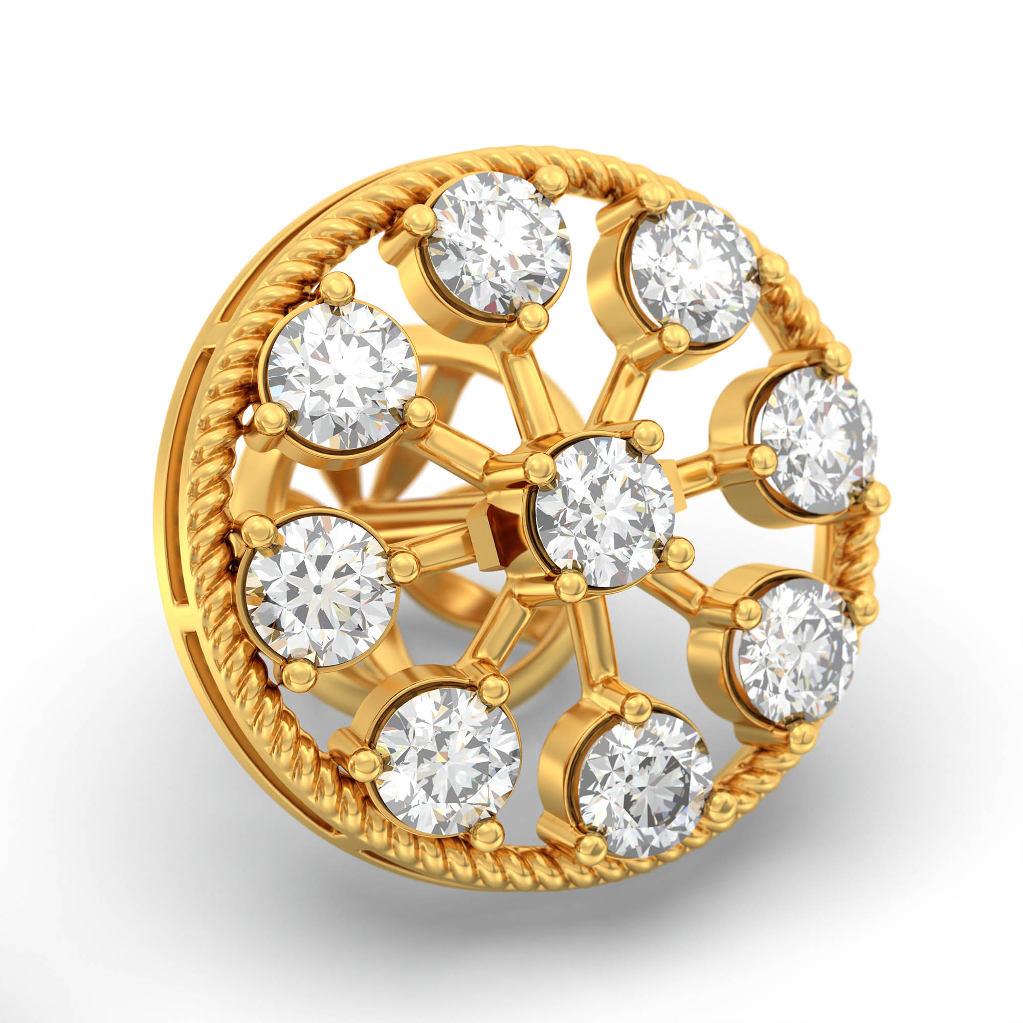 Lab-Grown Diamond Stud Earrings (Tops) in 22K Yellow Gold – 0.72 Ct, 9 Diamonds, 4 g (Design K1-9) thumbnail