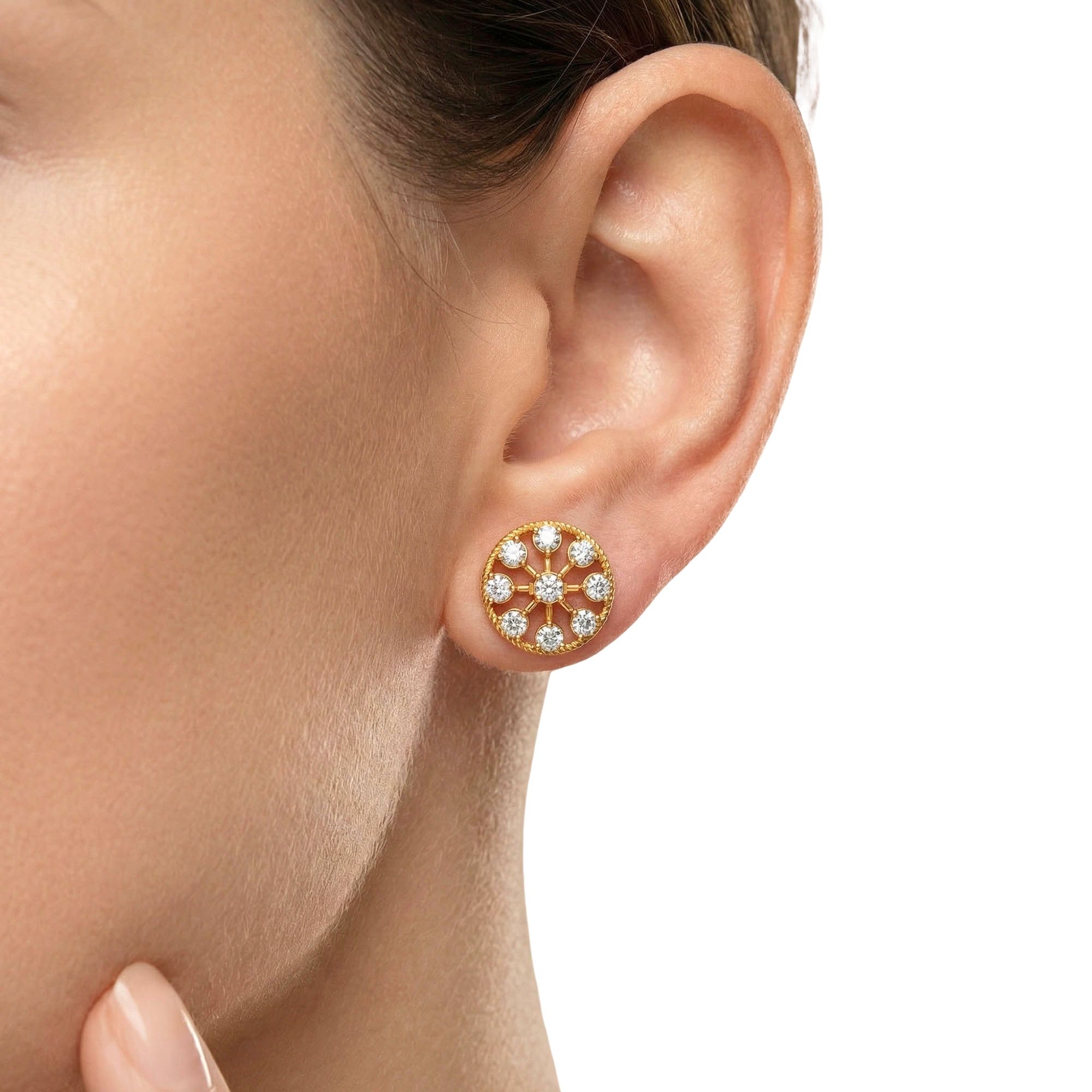 Lab-Grown Diamond Stud Earrings (Tops) in 22K Yellow Gold – 0.72 Ct, 9 Diamonds, 4 g (Design K1-9) thumbnail