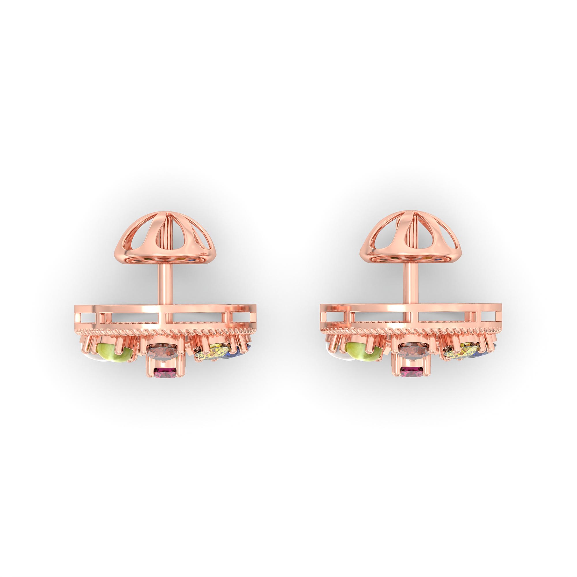 Navratna (Navaratna) Stud Earrings in 18K Rose Gold – 2.8 mm stones, 4 g (Design K1-9) thumbnail