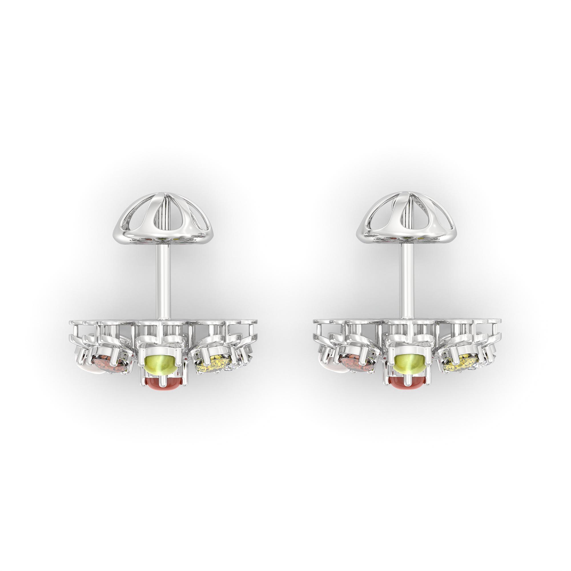 Navratna (Navaratna) Stud Earrings in 18K White Gold – 2.8 mm stones, 4 g (Design K1-10) thumbnail