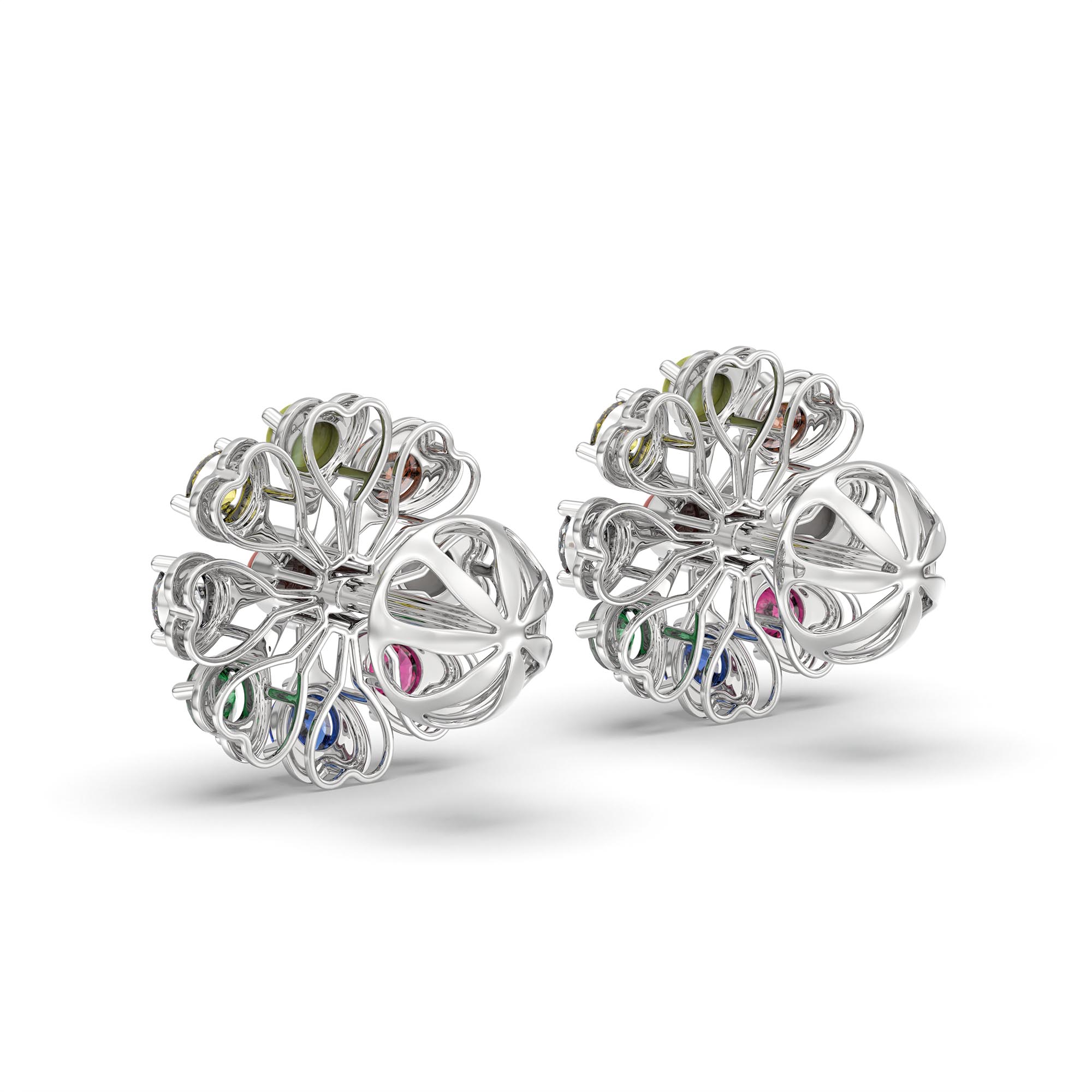 Navratna (Navaratna) Stud Earrings in 18K White Gold – 2.8 mm stones, 4 g (Design K1-10) thumbnail