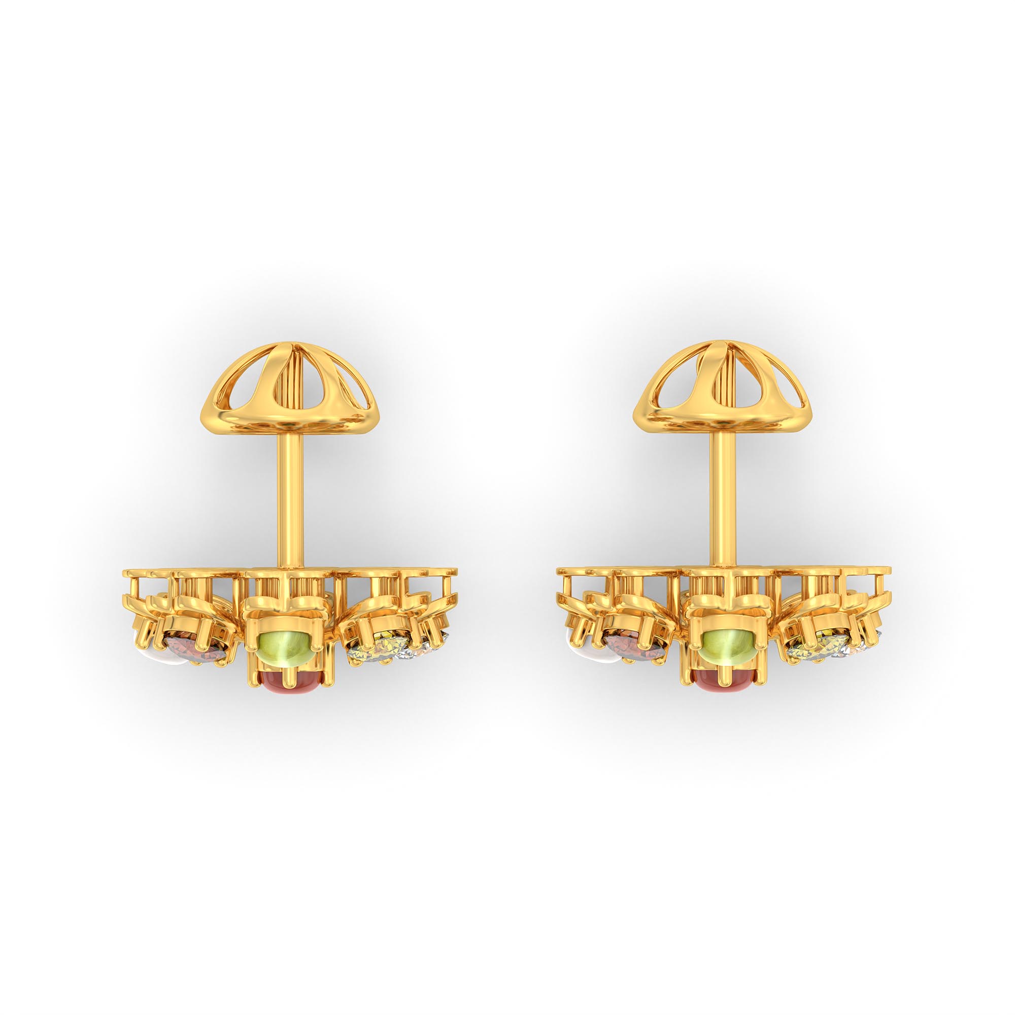 Navratna (Navaratna) Stud Earrings in 22K Yellow Gold – 2.8 mm stones, 4 g (Design K1-10) thumbnail