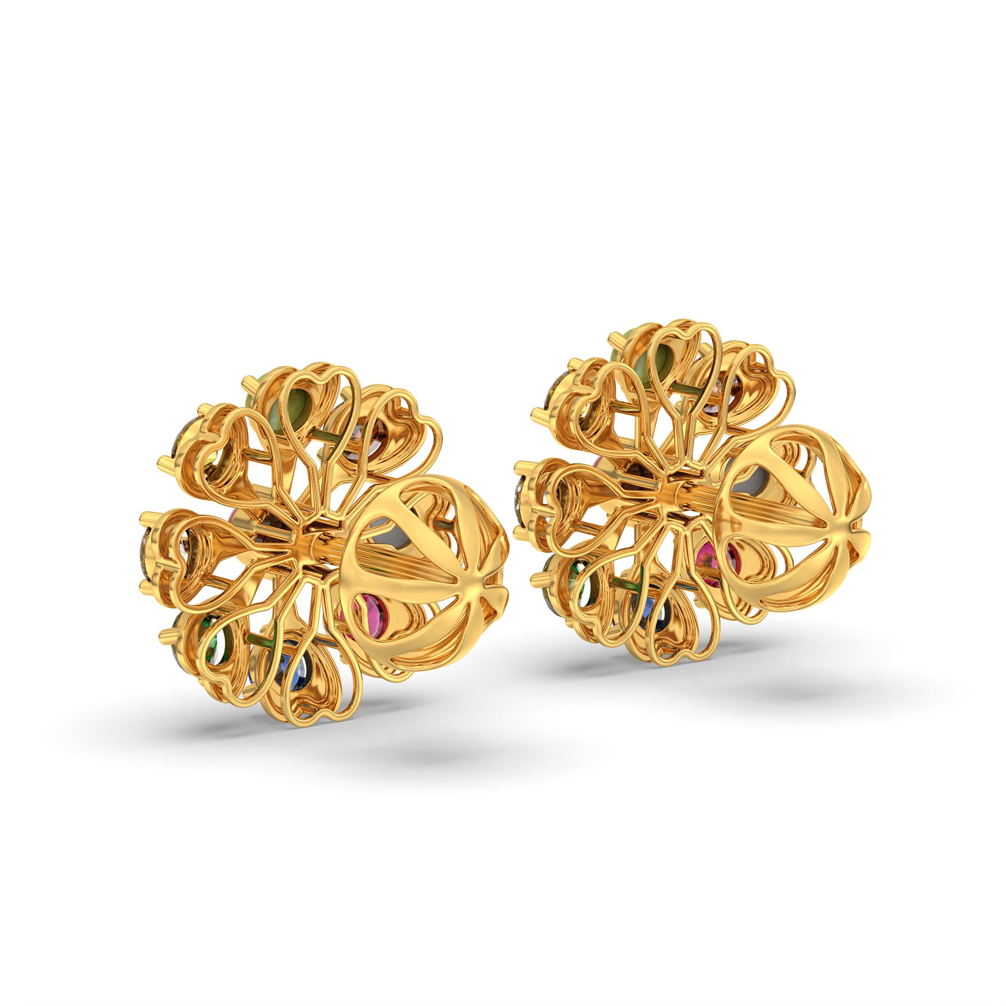 Navratna (Navaratna) Stud Earrings in 22K Yellow Gold – 2.8 mm stones, 4 g (Design K1-10) thumbnail