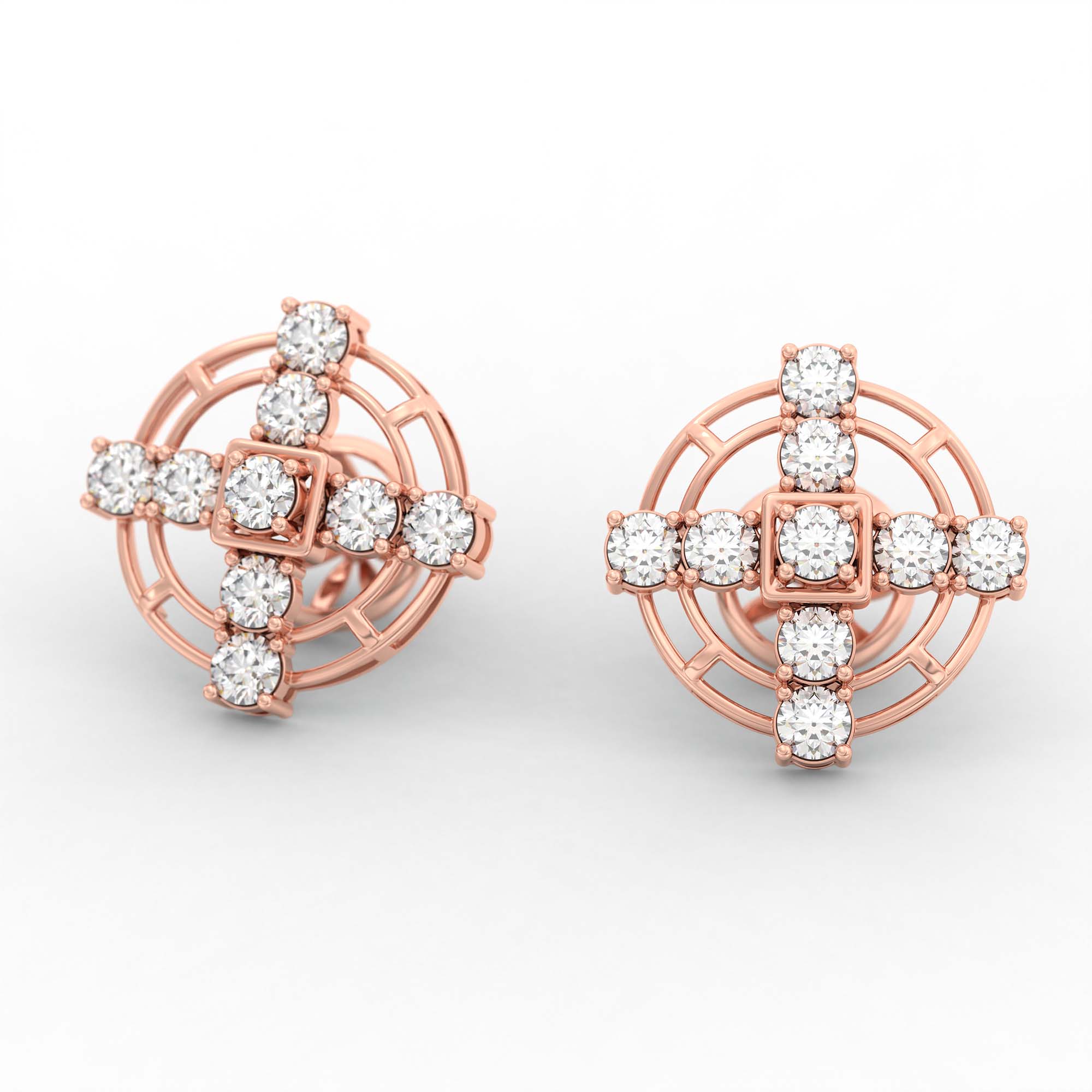 Lab-Grown Diamond Stud Earrings (Tops) in 18K Rose Gold – 1.62 Ct, 18 Diamonds, 4 g (Design K1-11) thumbnail