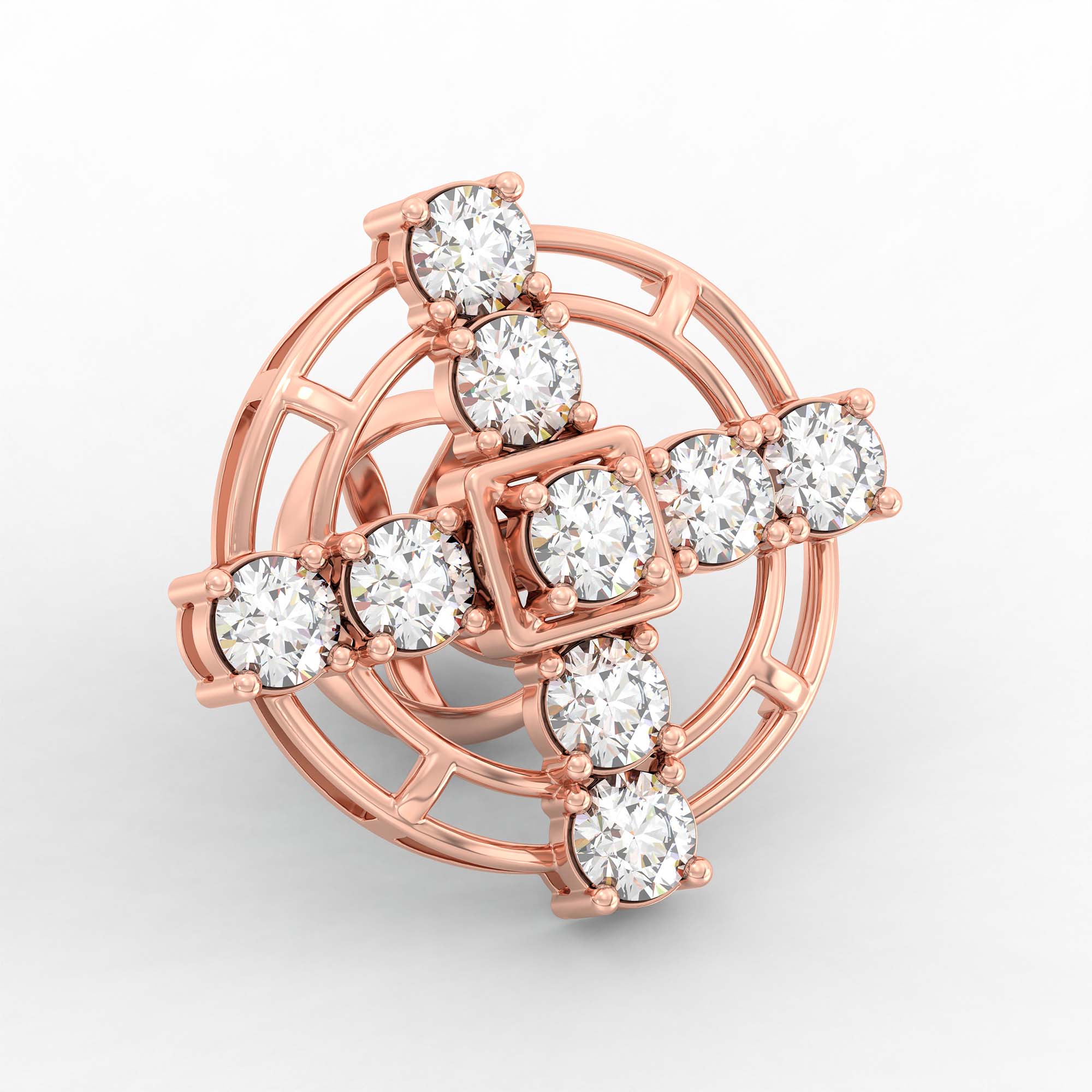 Lab-Grown Diamond Stud Earrings (Tops) in 18K Rose Gold – 1.62 Ct, 18 Diamonds, 4 g (Design K1-11) thumbnail