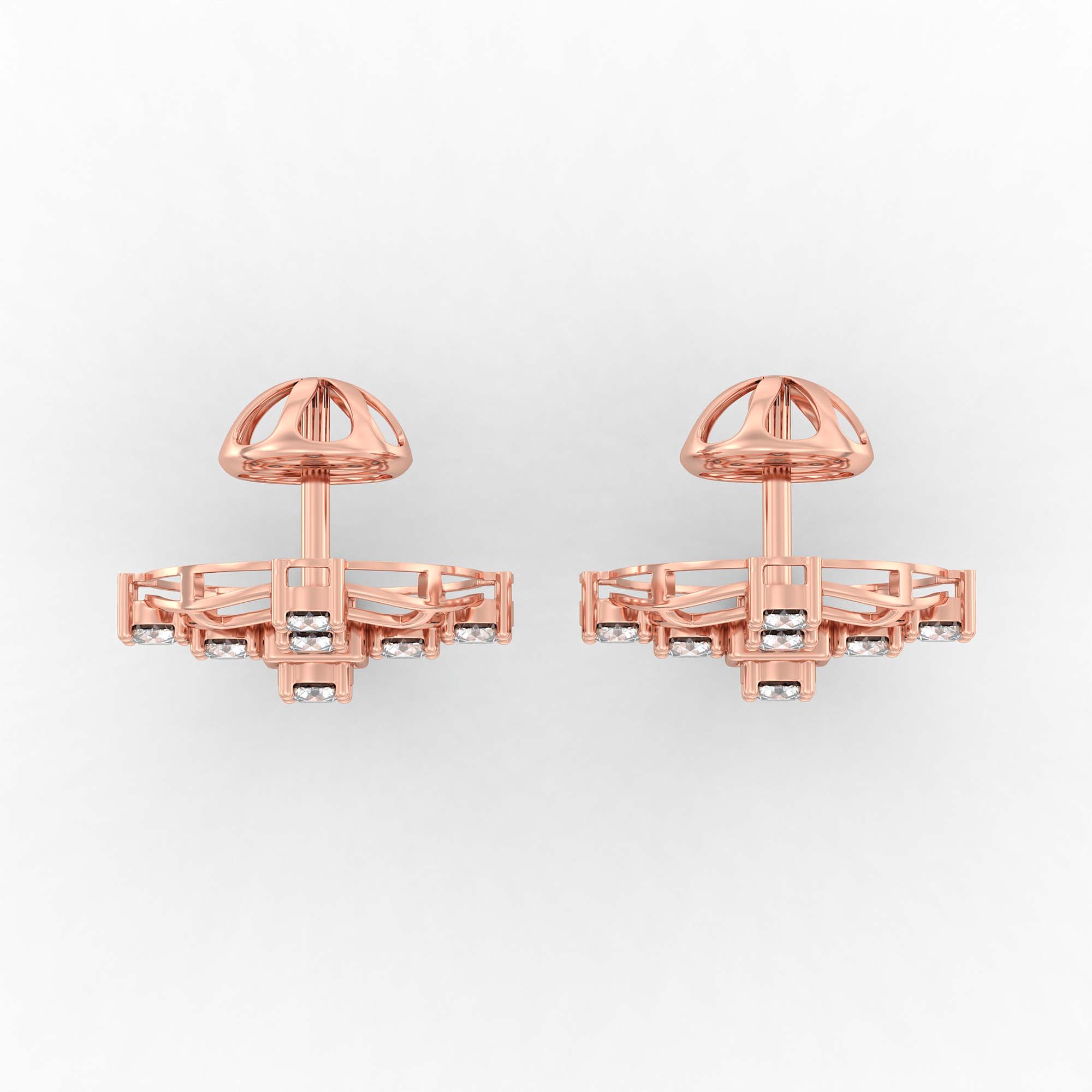 Lab-Grown Diamond Stud Earrings (Tops) in 18K Rose Gold – 1.62 Ct, 18 Diamonds, 4 g (Design K1-11) thumbnail