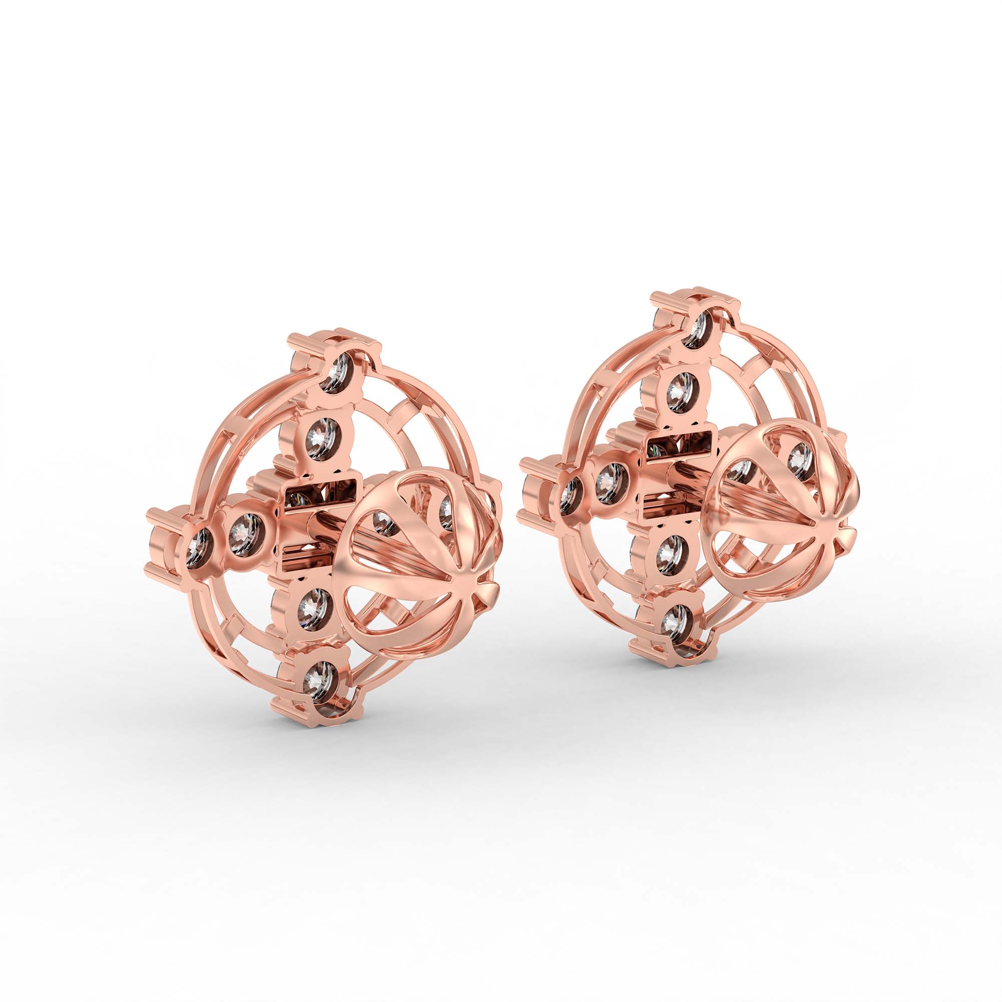 Lab-Grown Diamond Stud Earrings (Tops) in 18K Rose Gold – 1.62 Ct, 18 Diamonds, 4 g (Design K1-11) thumbnail