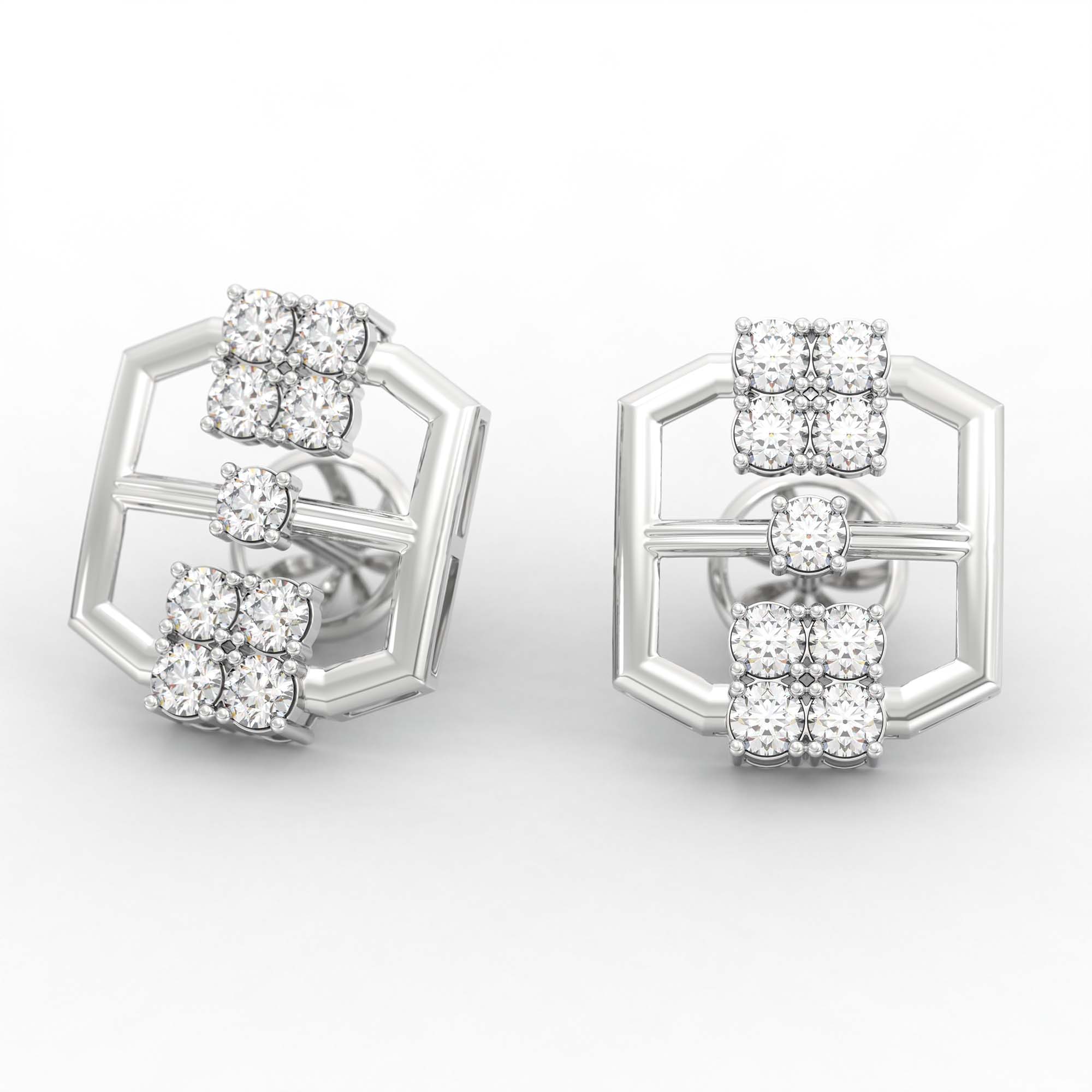 Lab-Grown Diamond Stud Earrings (Tops) in 18K White Gold – 1.62 Ct, 18 Diamonds, 4 g (Design K1-12) thumbnail