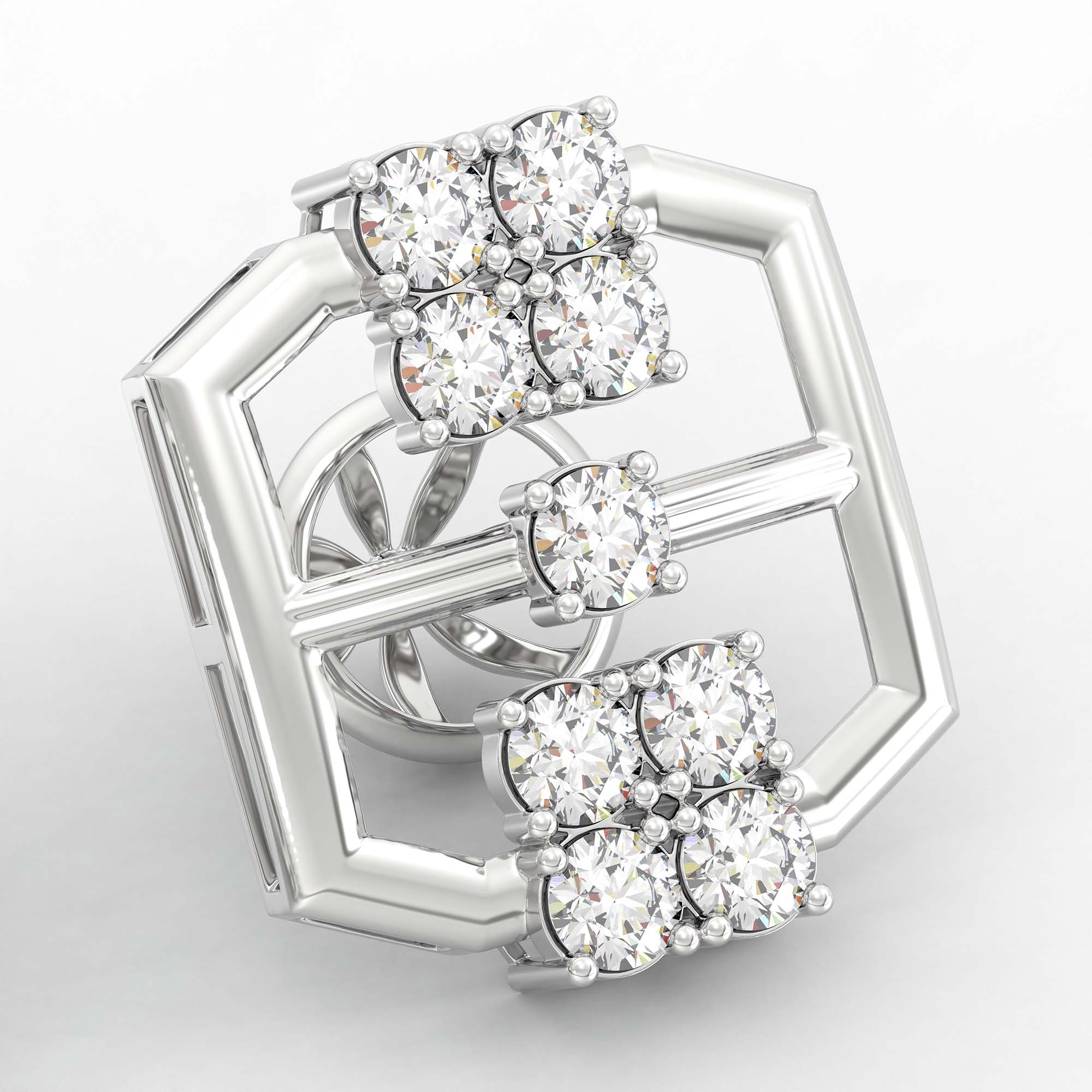 Lab-Grown Diamond Stud Earrings (Tops) in 18K White Gold – 1.62 Ct, 18 Diamonds, 4 g (Design K1-12) thumbnail
