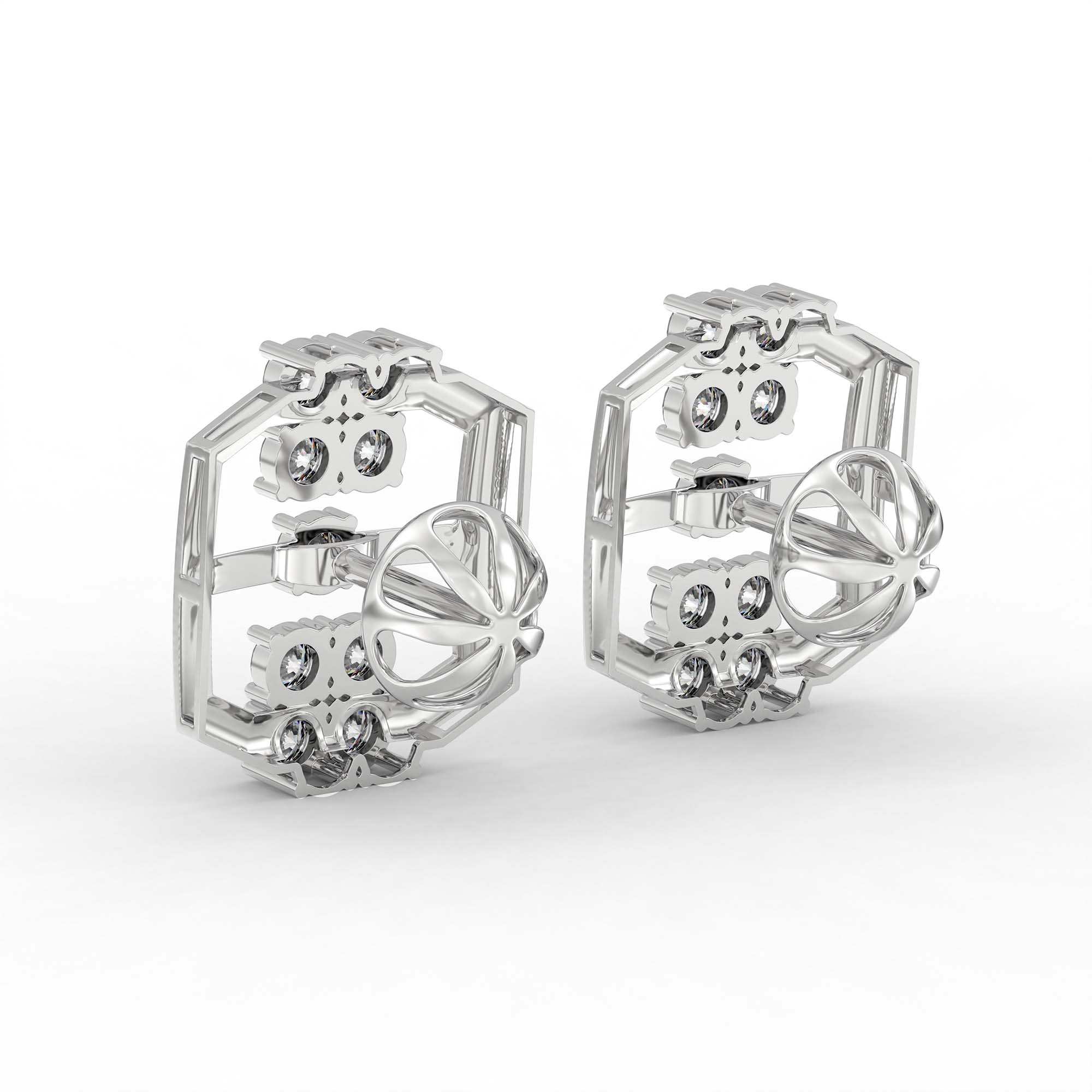 Lab-Grown Diamond Stud Earrings (Tops) in 18K White Gold – 1.62 Ct, 18 Diamonds, 4 g (Design K1-12) thumbnail