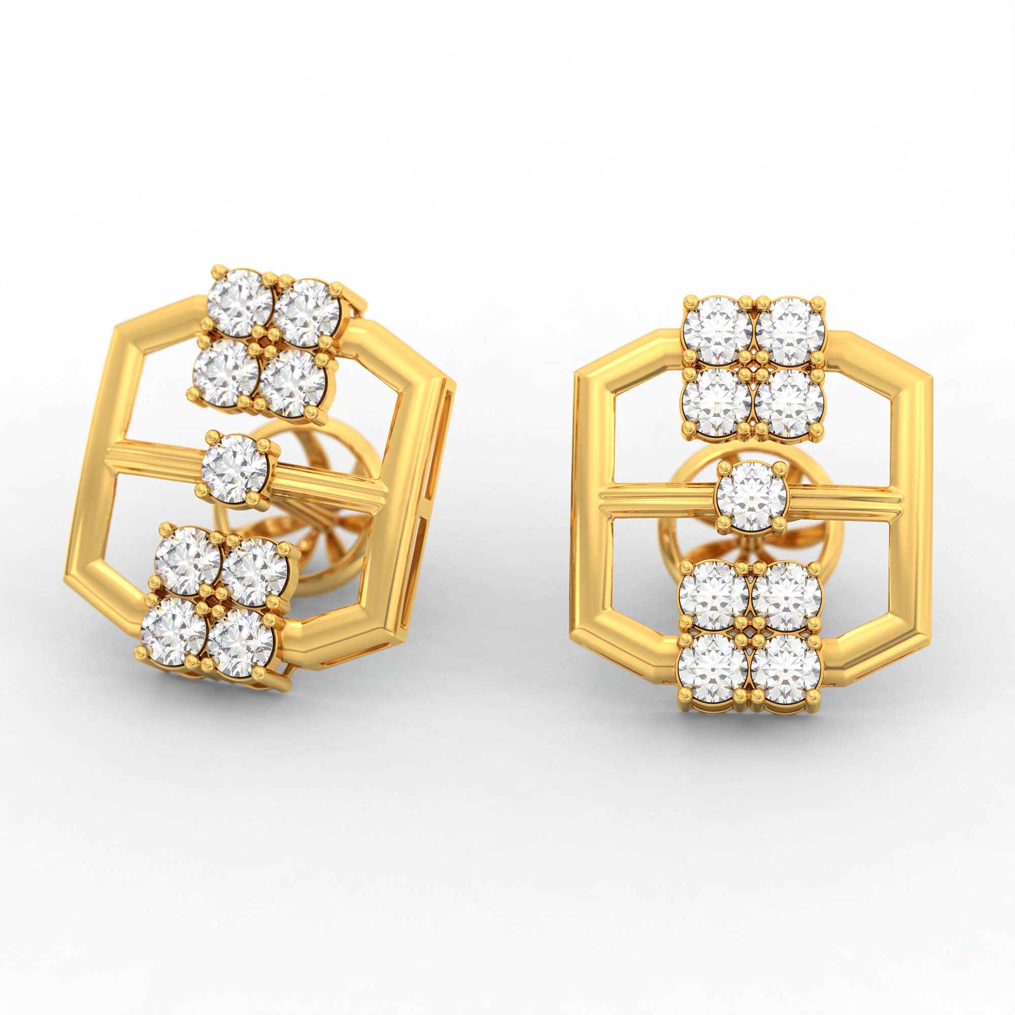 Lab-Grown Diamond Stud Earrings (Tops) in 22K Yellow Gold – 1.62 Ct, 18 Diamonds, 4 g (Design K1-12) thumbnail