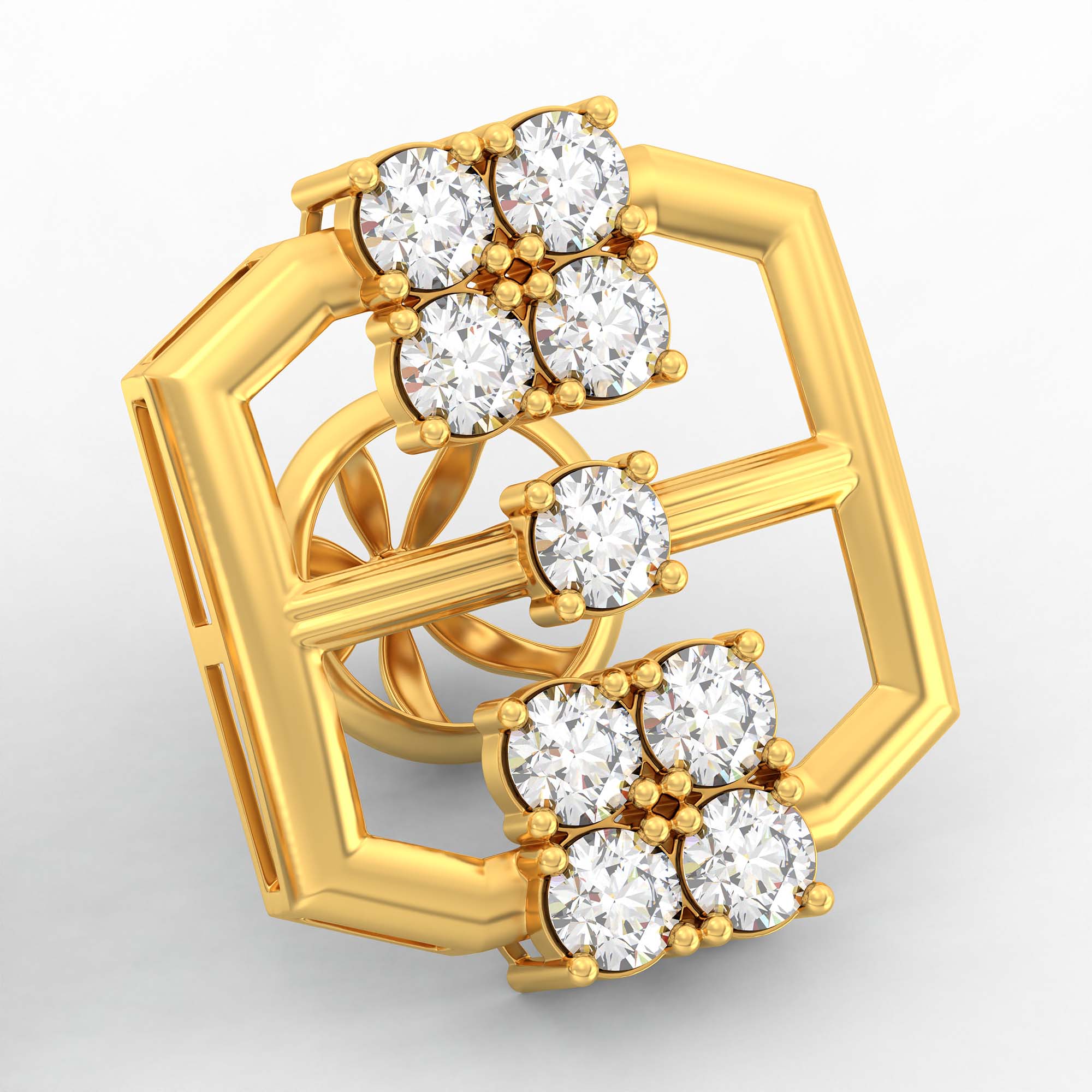 Lab-Grown Diamond Stud Earrings (Tops) in 22K Yellow Gold – 1.62 Ct, 18 Diamonds, 4 g (Design K1-12) thumbnail